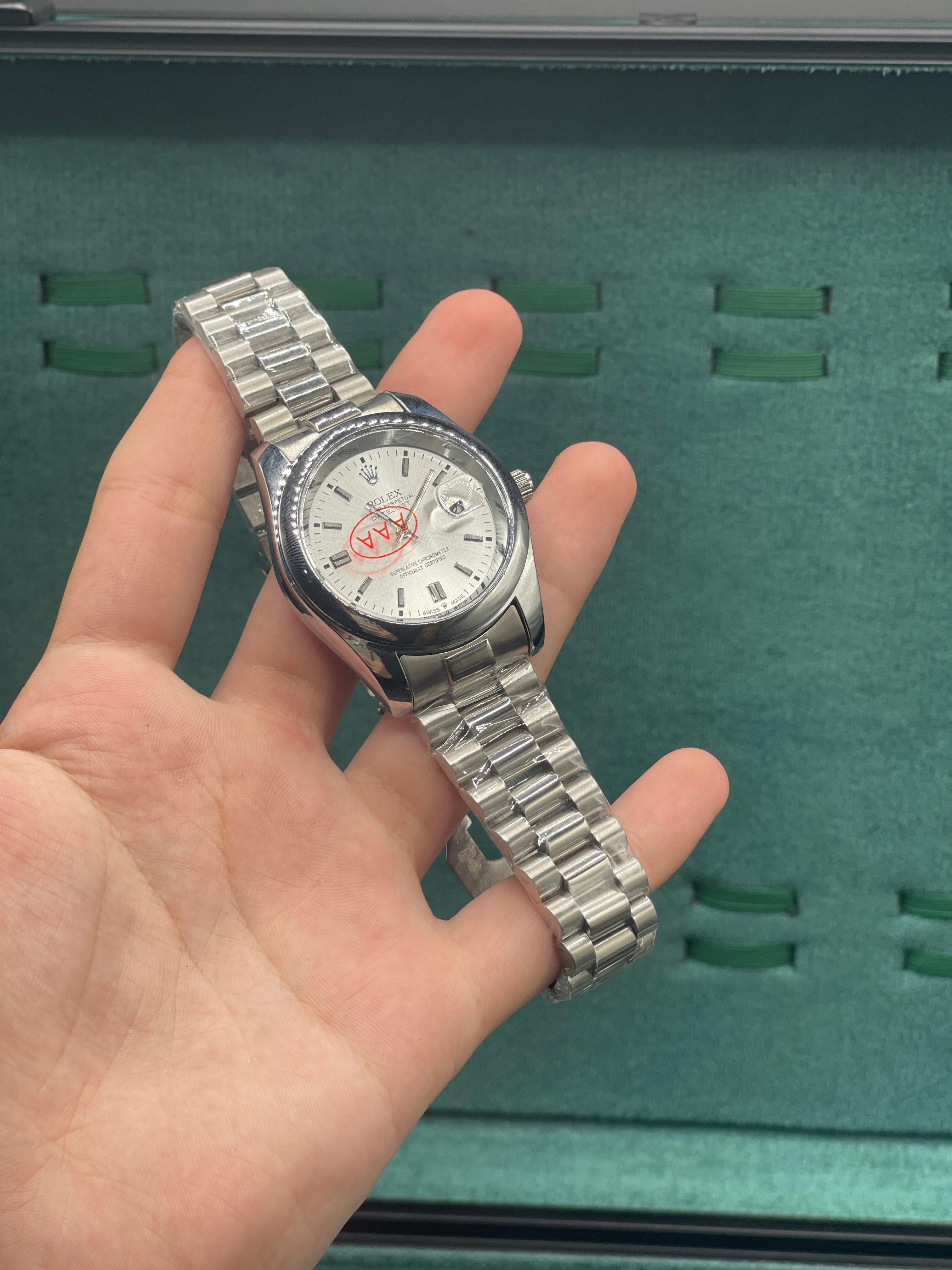 RLX Silver Presidential Chain With White Dial Watch.