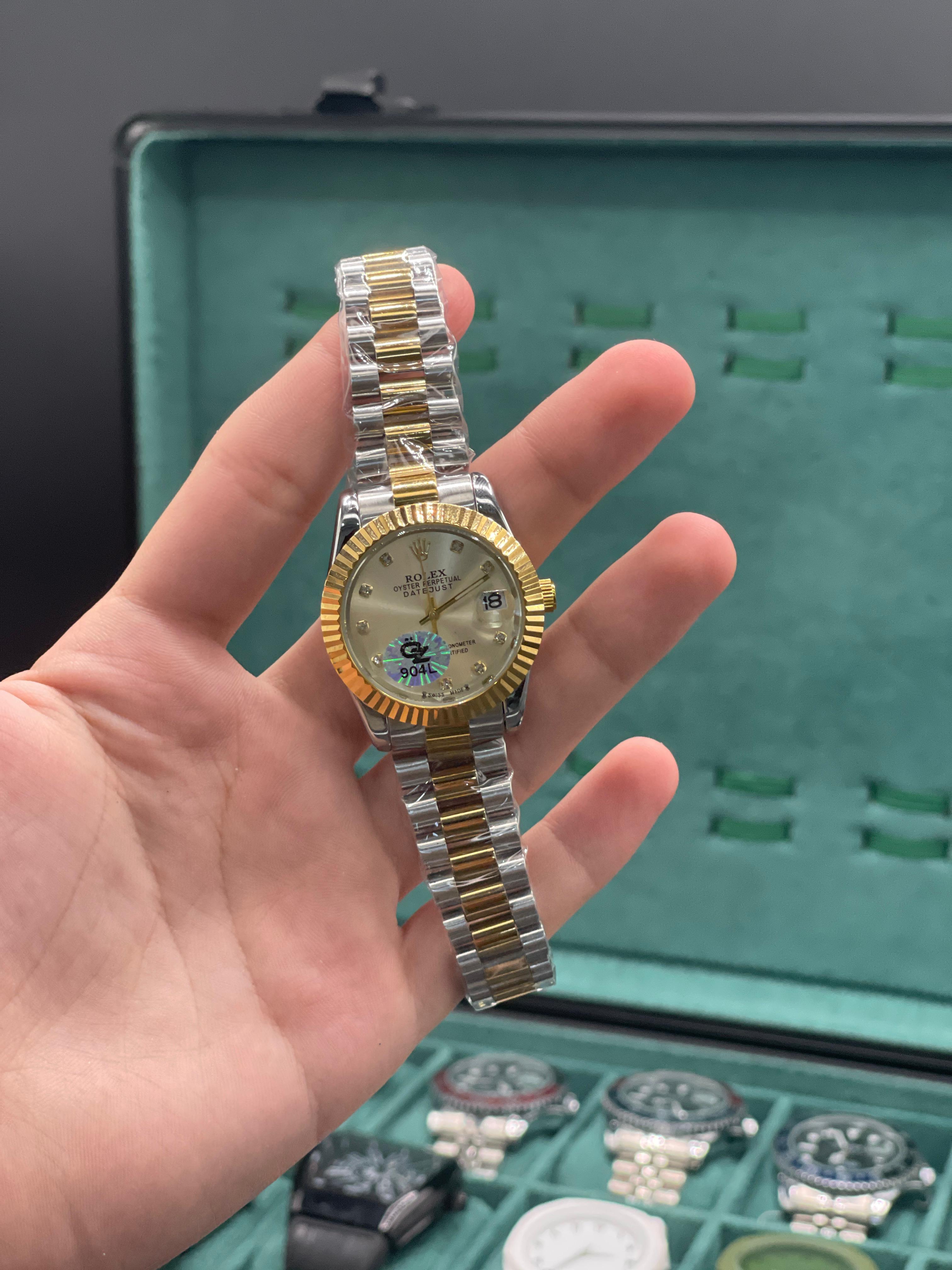 RLX Two Tone Gold And Silver Chain With Radiant Golden Dial Ladies Watch