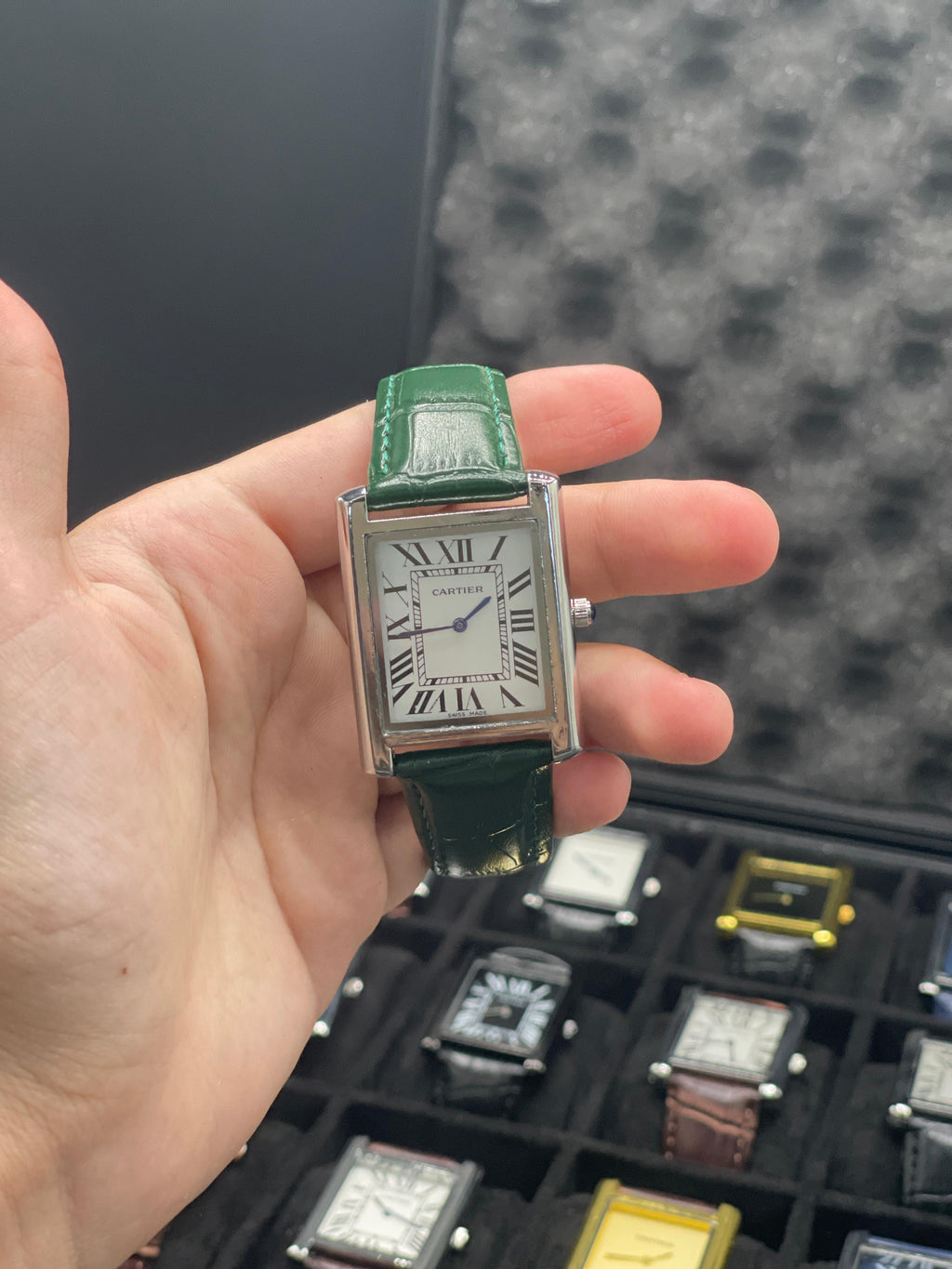 CTR Green Leather Strap With Clean White Dial Watch