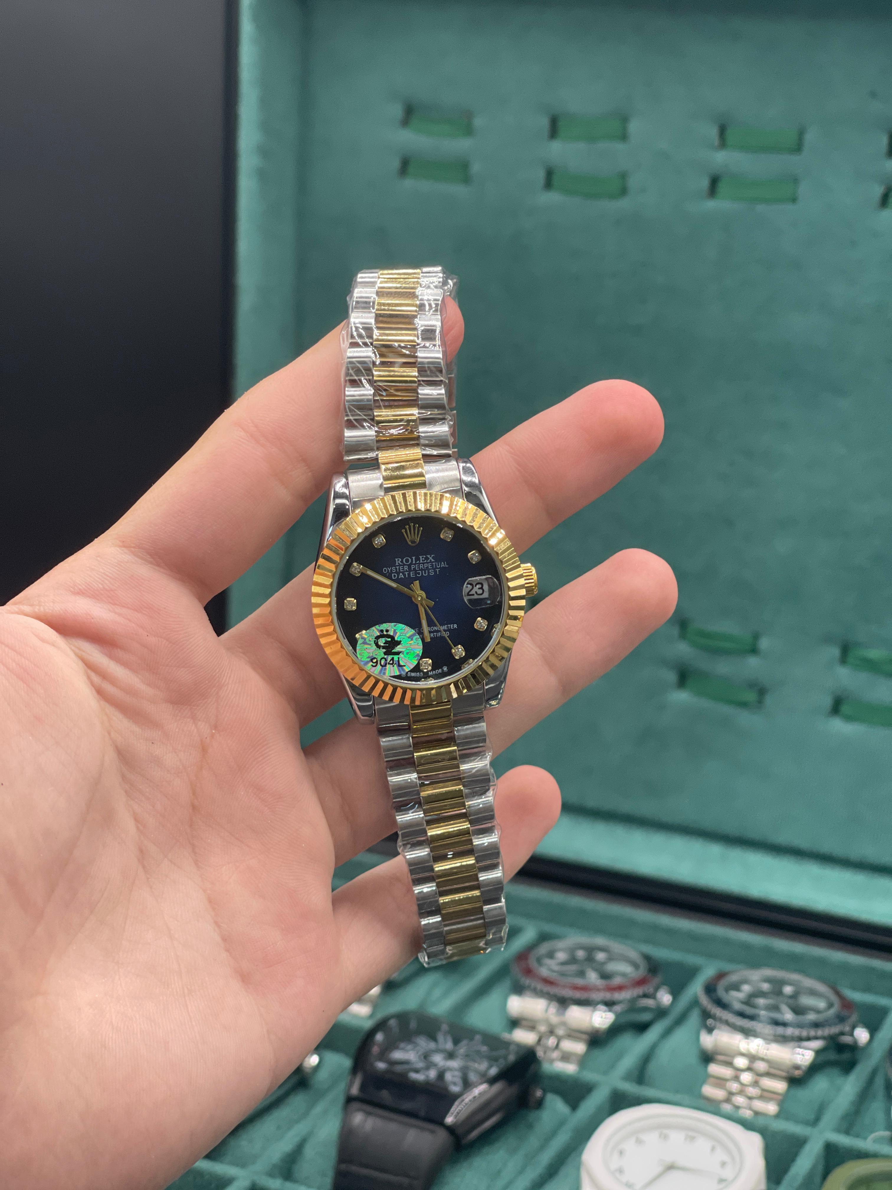 RLX Two Tone Gold And Silver Chain With Vibrant Blue Dial Ladies Watch