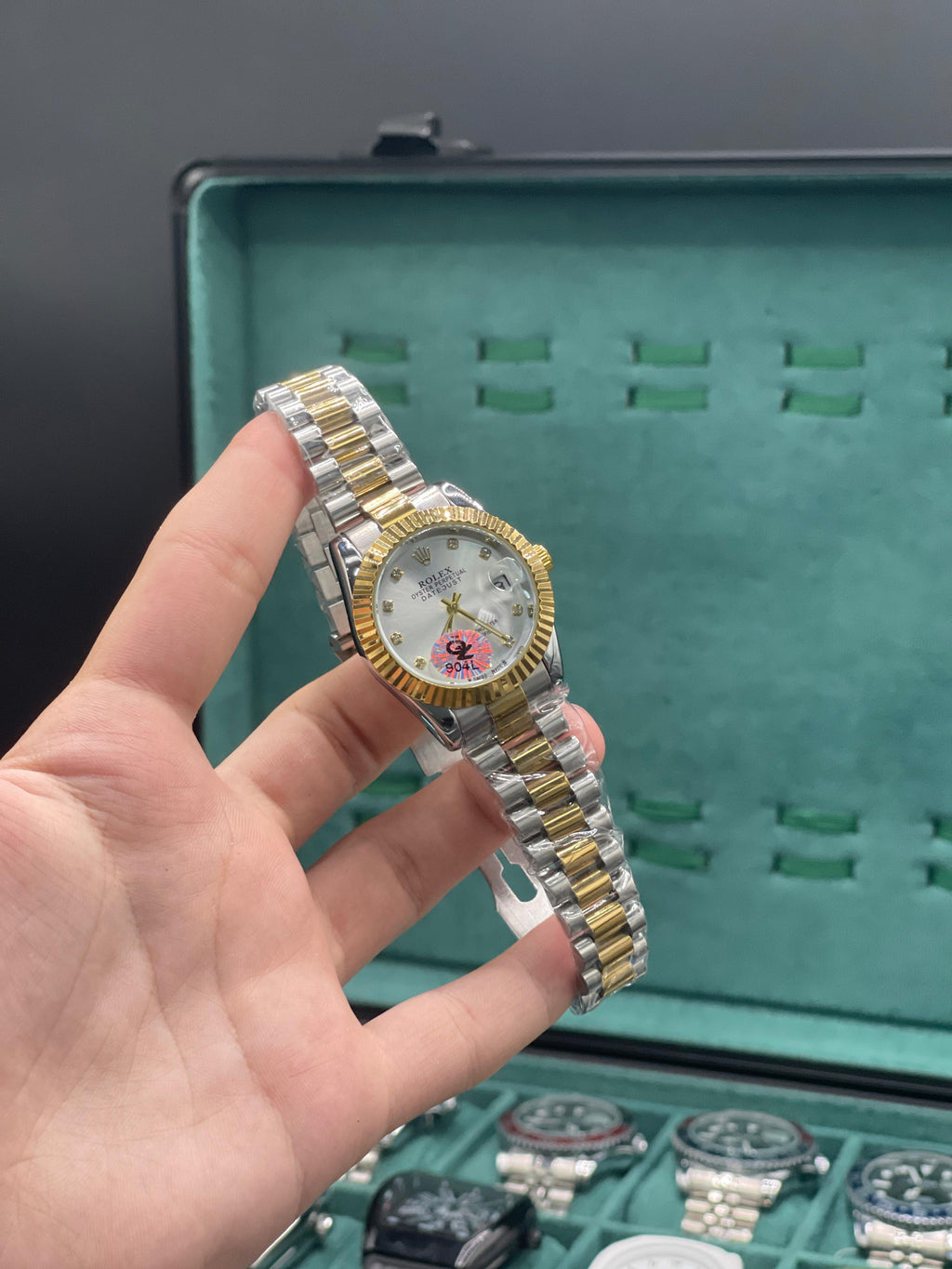 RLX Two Tone Gold And Silver Chain With Clean White Dial Ladies Watch