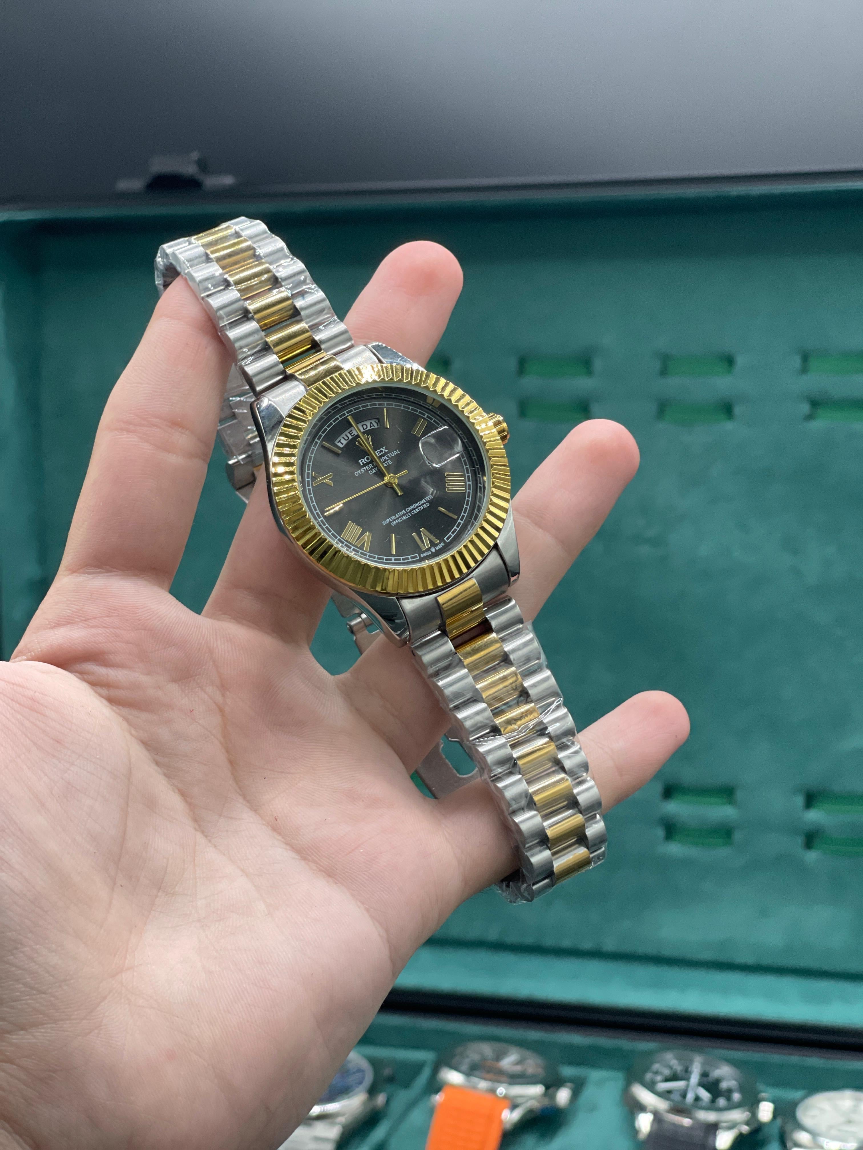 RLX Two Tone Chain With Black Day Date Dial Watch