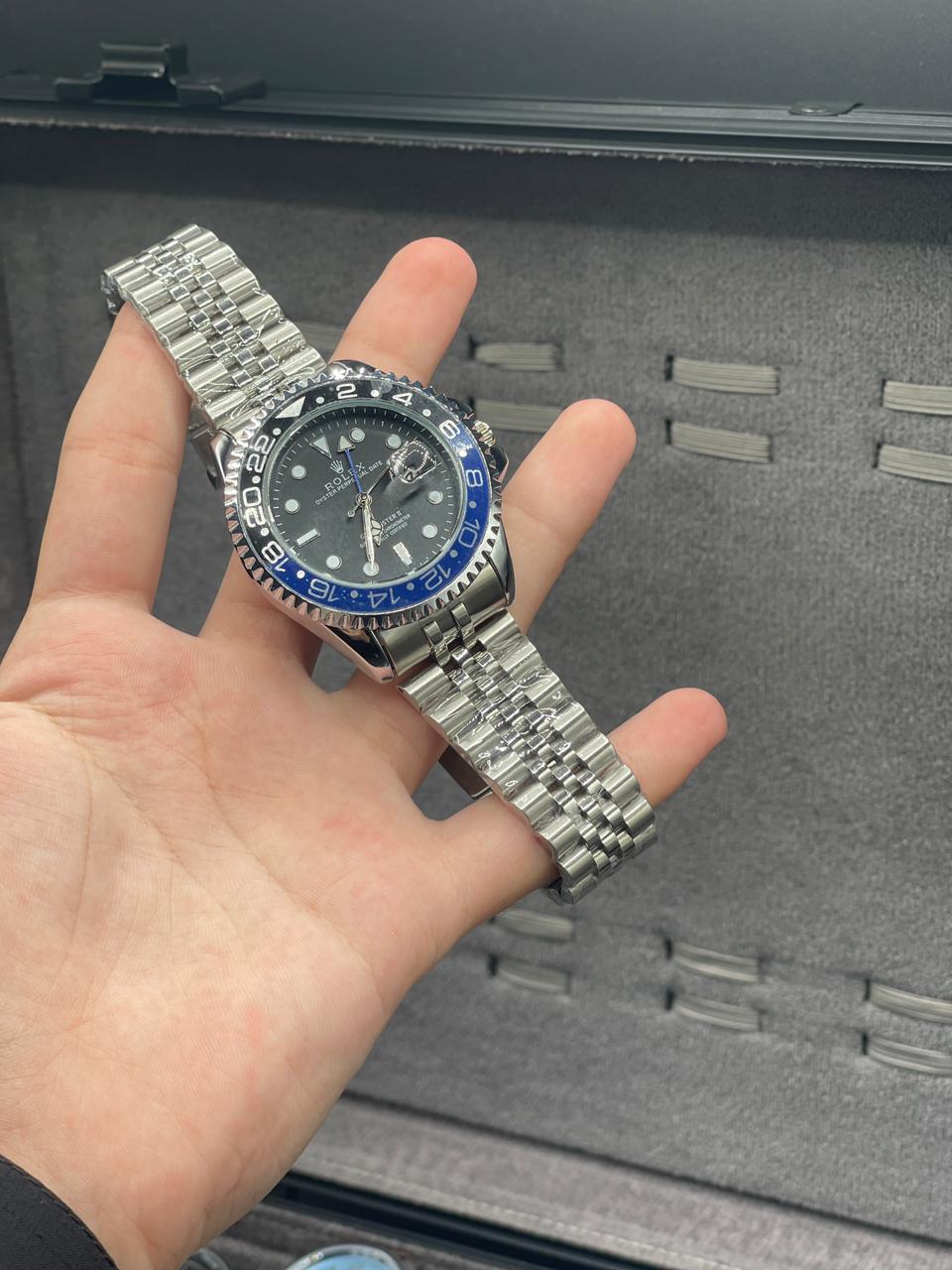 RLX Silver Chain With Black Dial Semi Automatic Bat Girl Style Watch