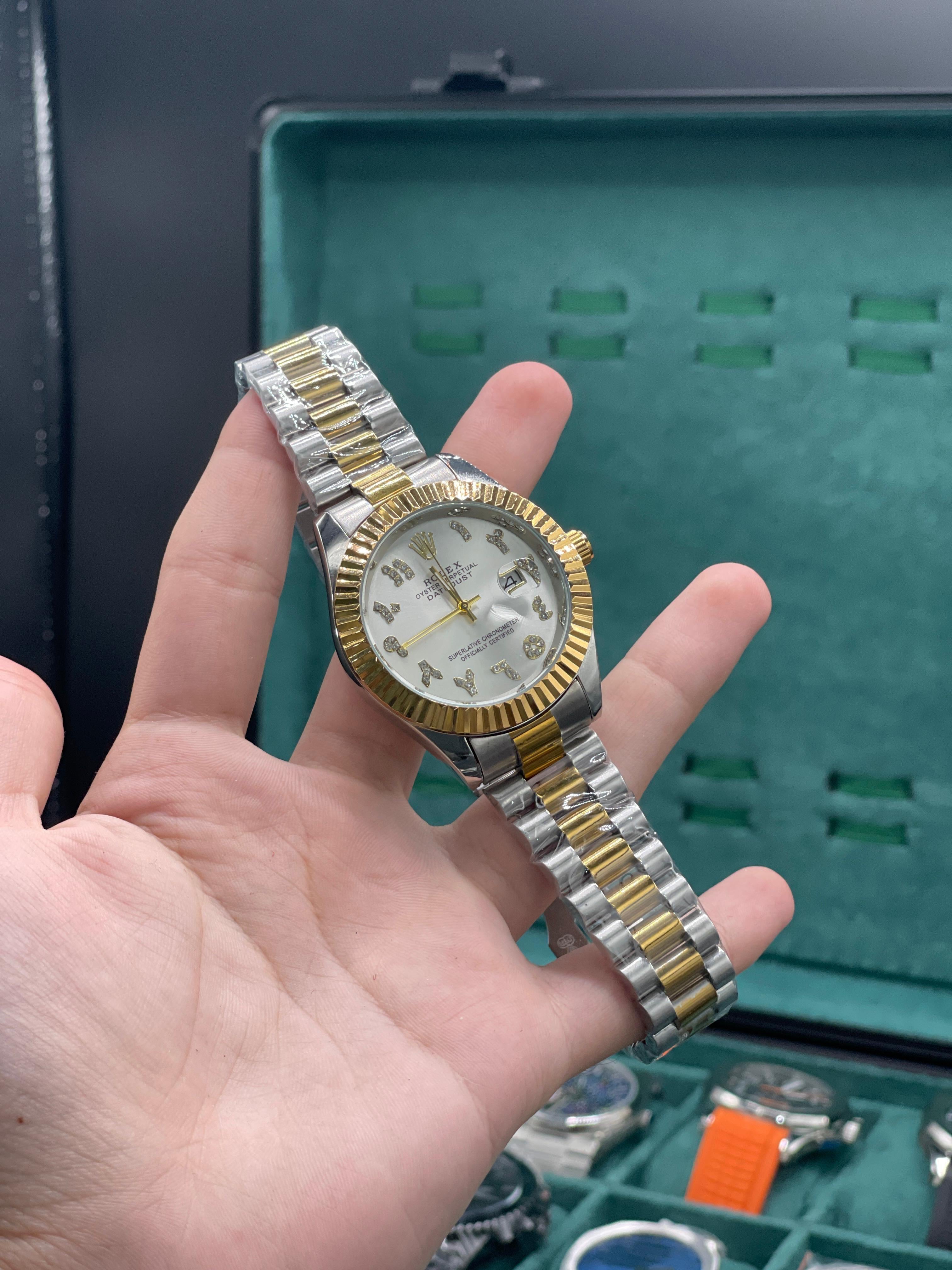 RLX Two Tone Chain With White Arabic Numeral Dial Watch