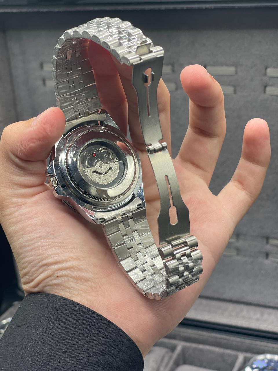 RLX Silver Chain With Black Dial Semi Automatic Bruce Wayne Style Watch