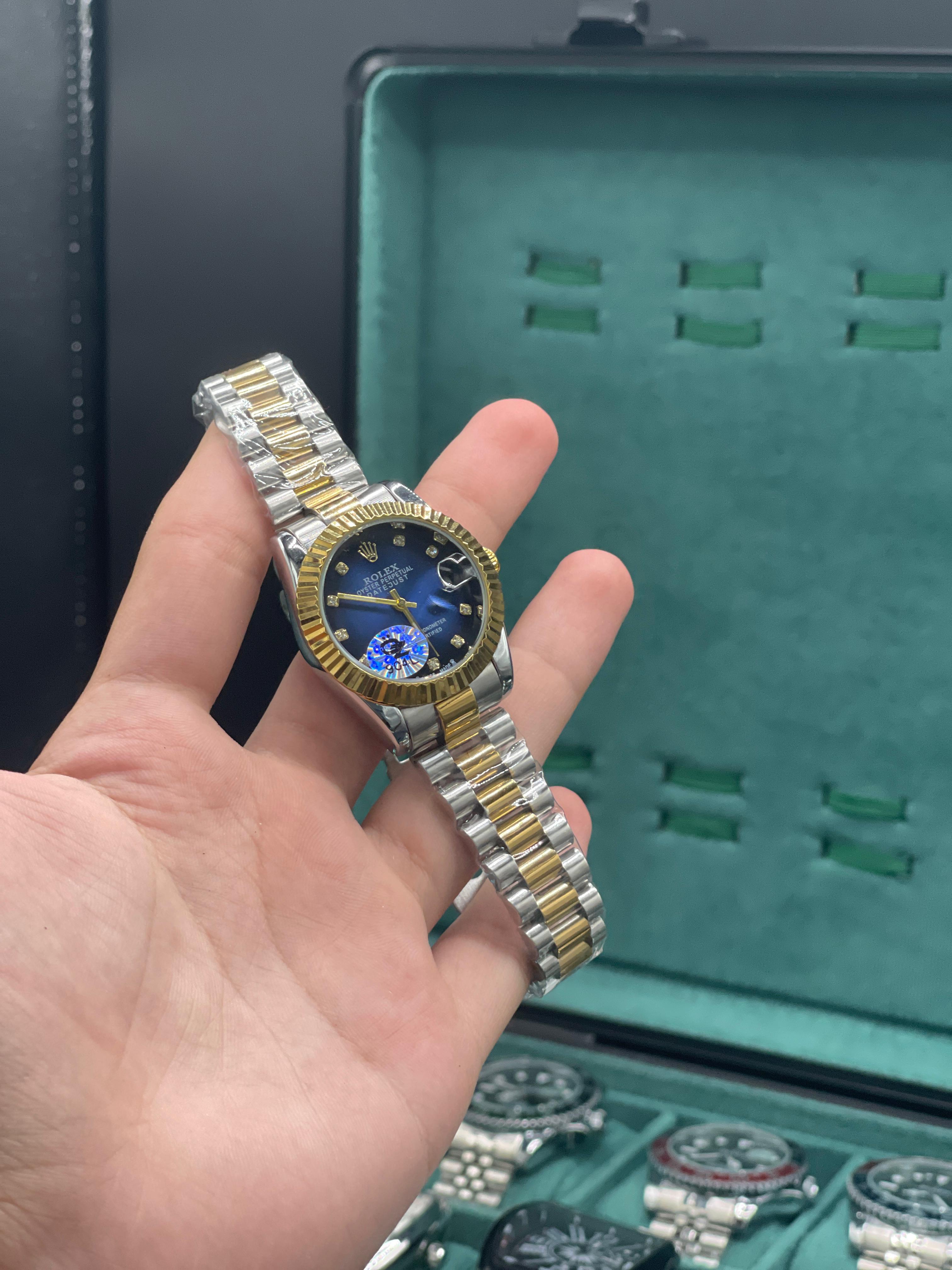 RLX Two Tone Gold And Silver Chain With Vibrant Blue Dial Ladies Watch