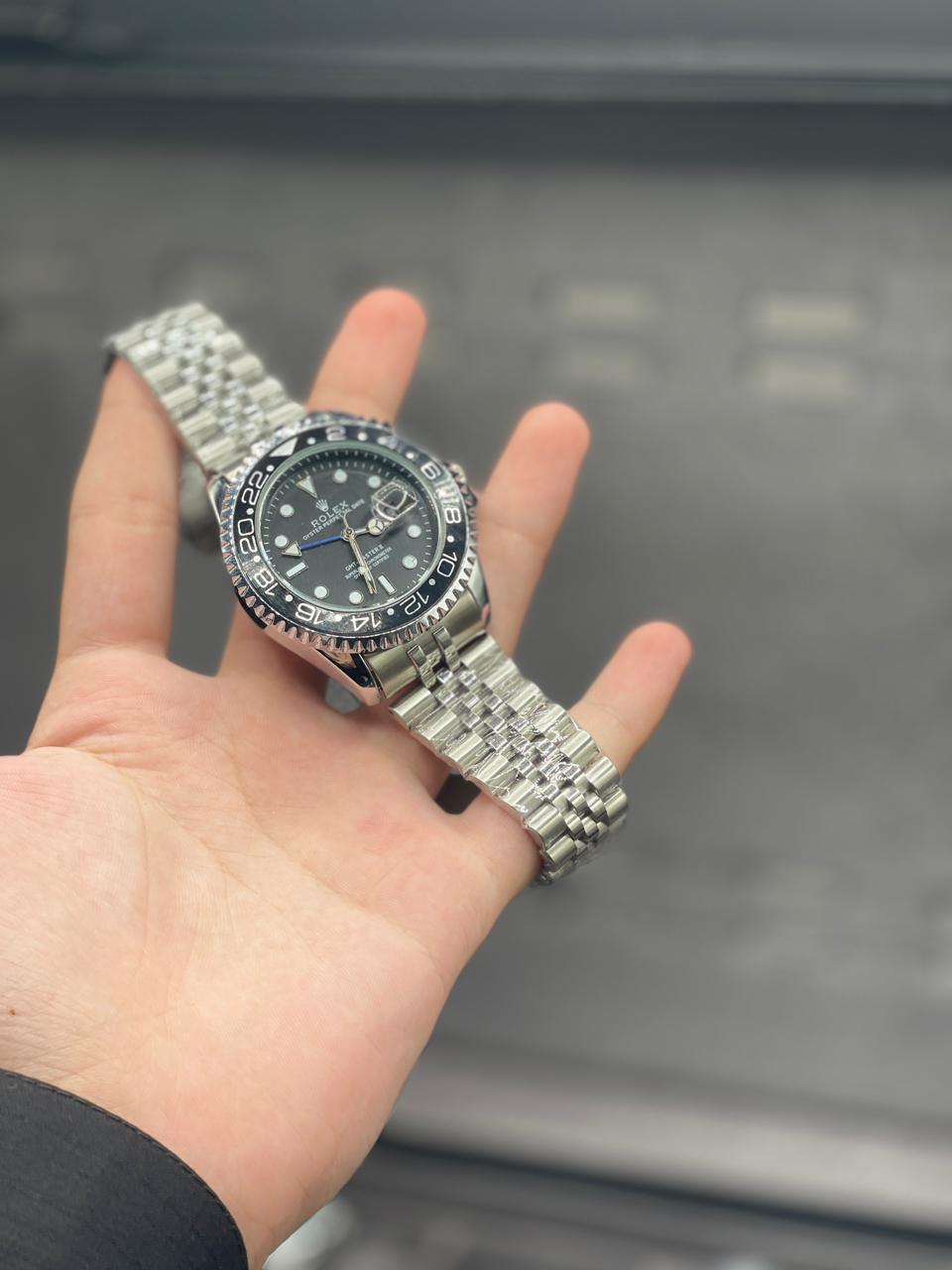 RLX Silver Chain With Black Dial Semi Automatic Bruce Wayne Style Watch