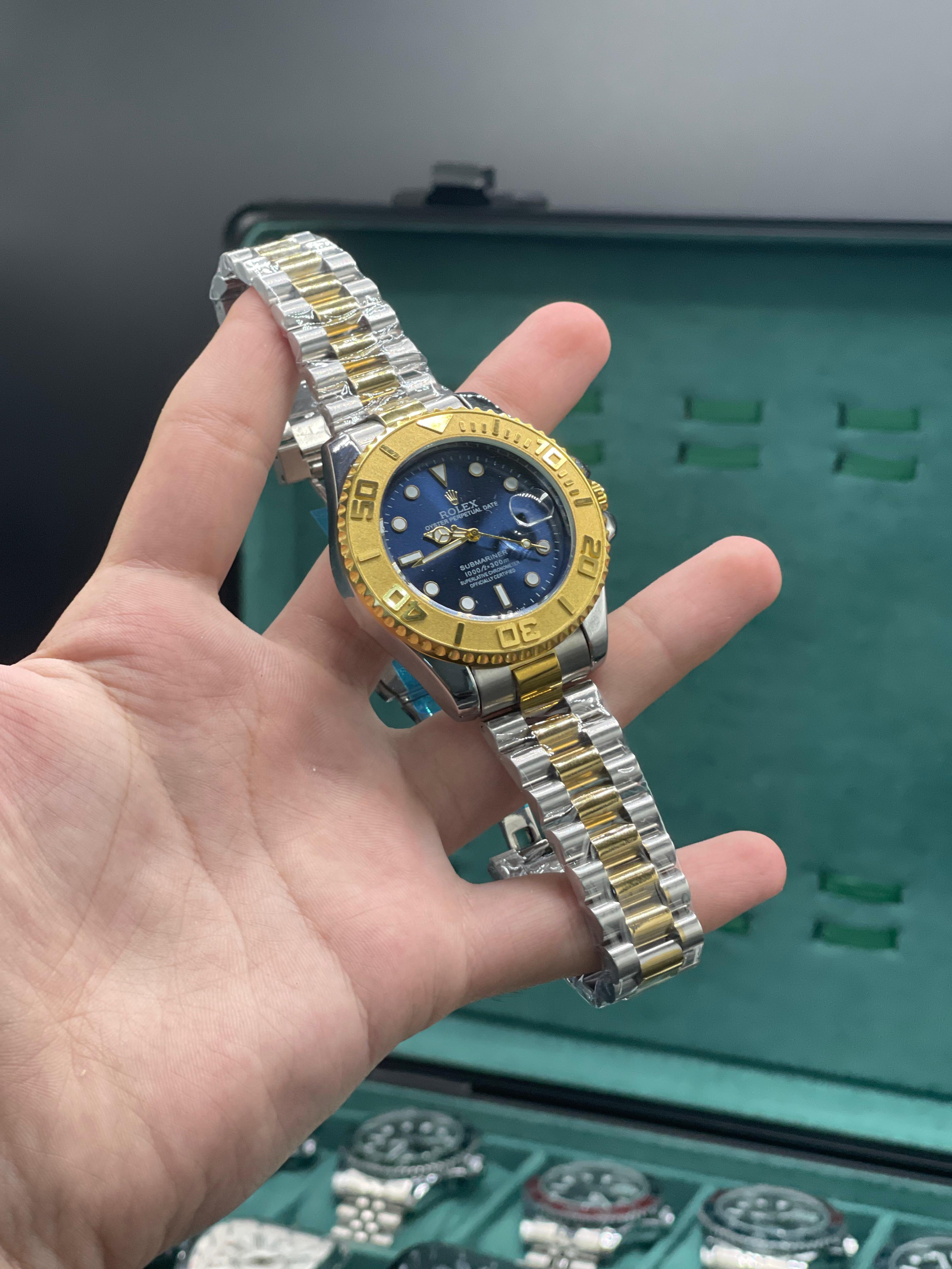 RLX Two Tone Chain With Blue Dial & Golden Rotatable Bezel