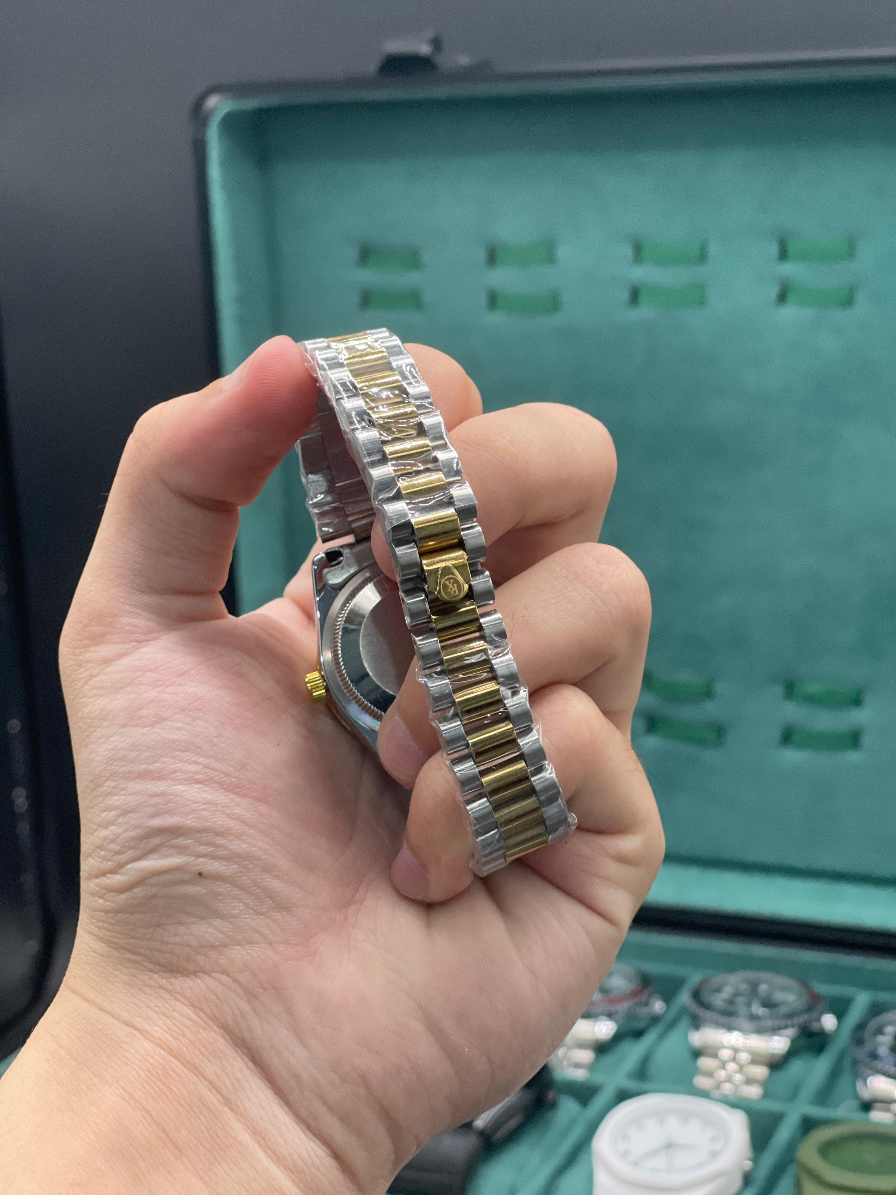 RLX Two Tone Gold And Silver Chain With Rich Green Dial Ladies Watch