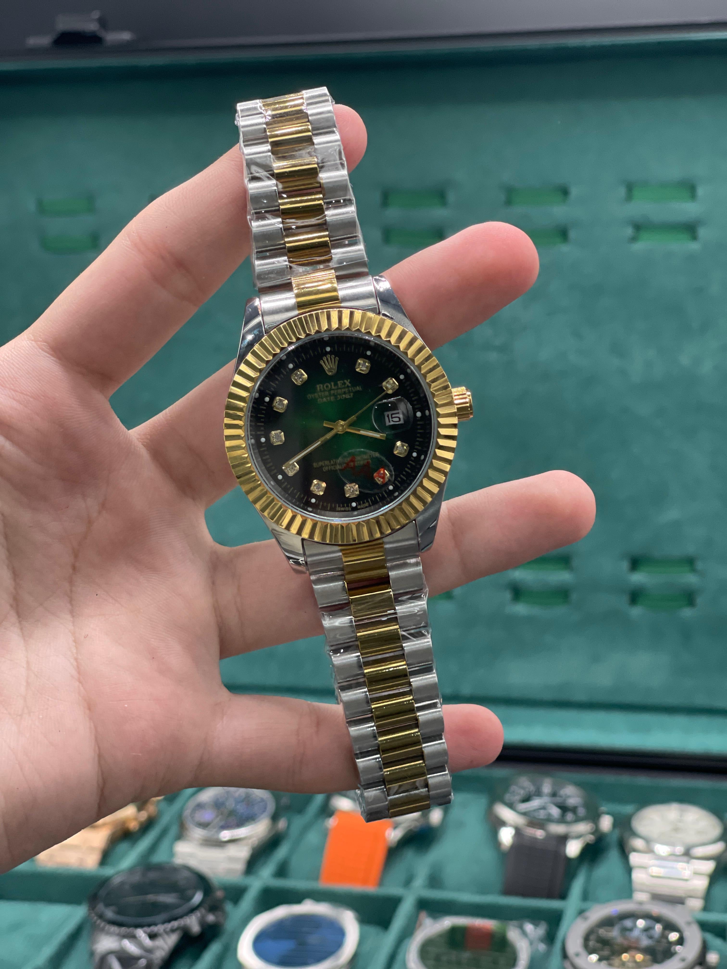 RLX Two Tone Chain With Green Dial Watch
