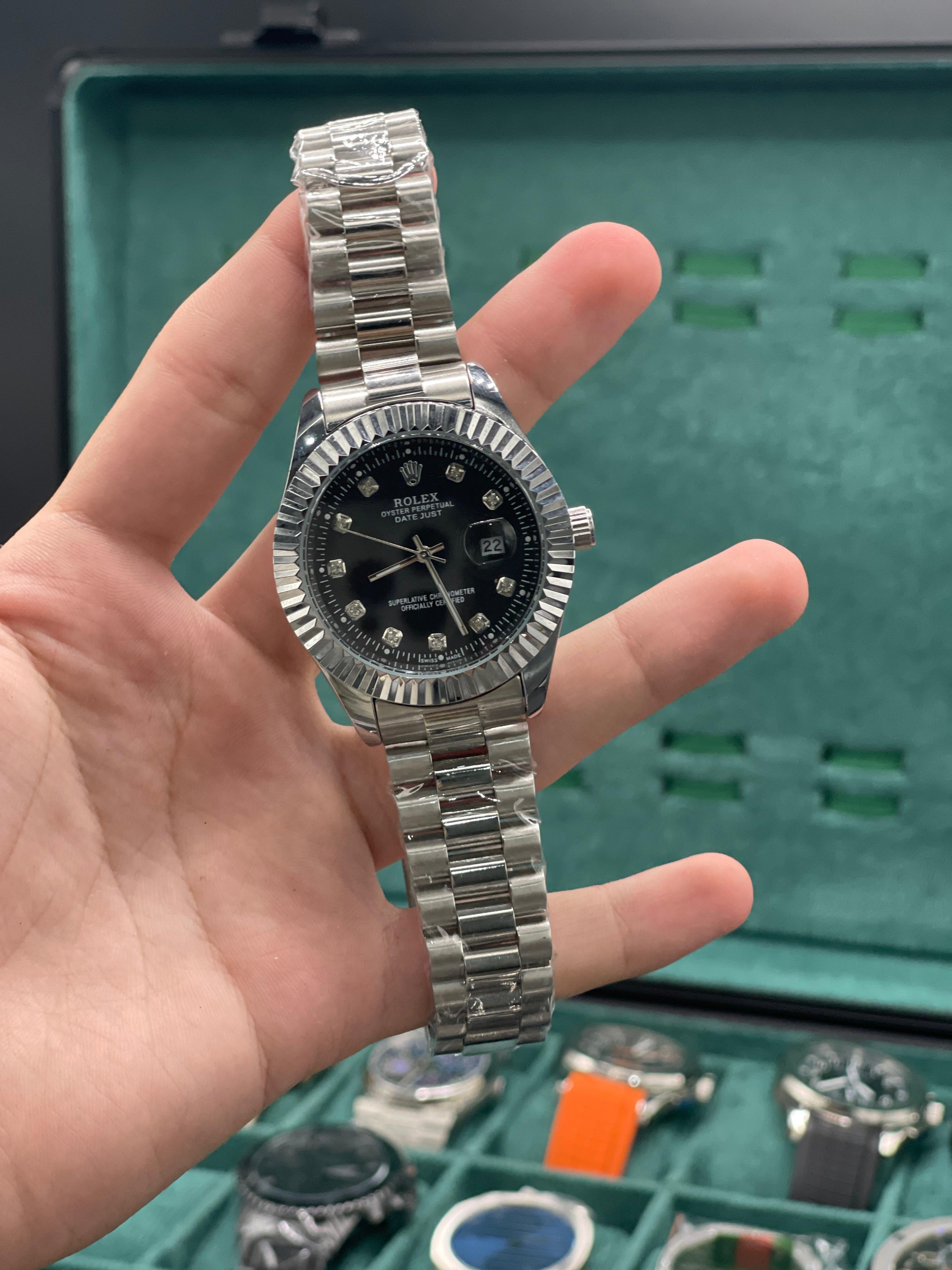RLX Silver Chain With Black Datejust Dial Watch
