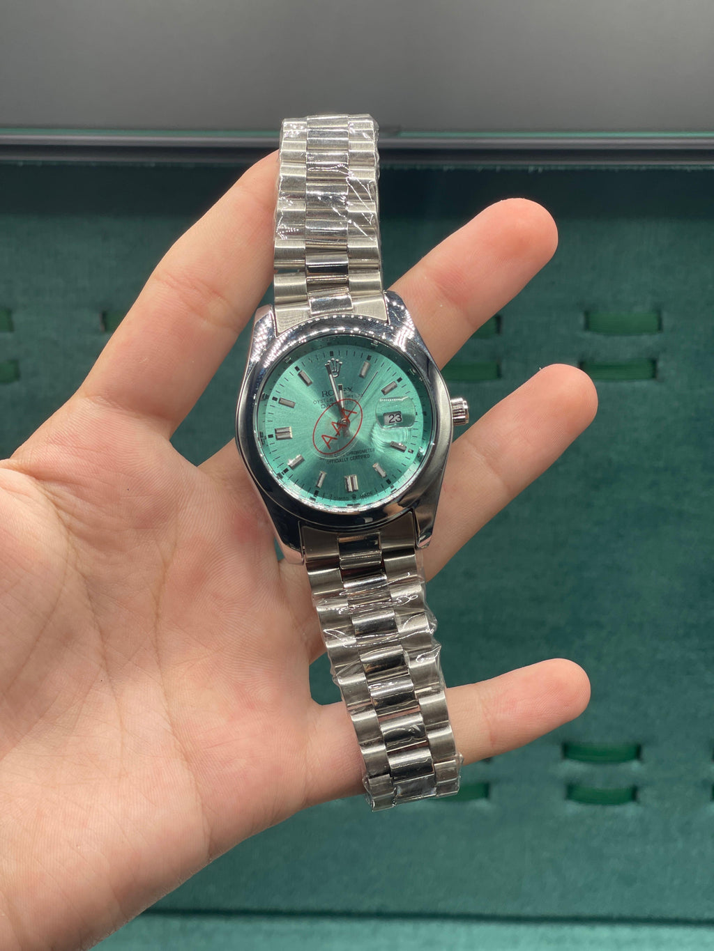 RLX Silver Presidential Chain With Tiffany Blue Dial Watch.