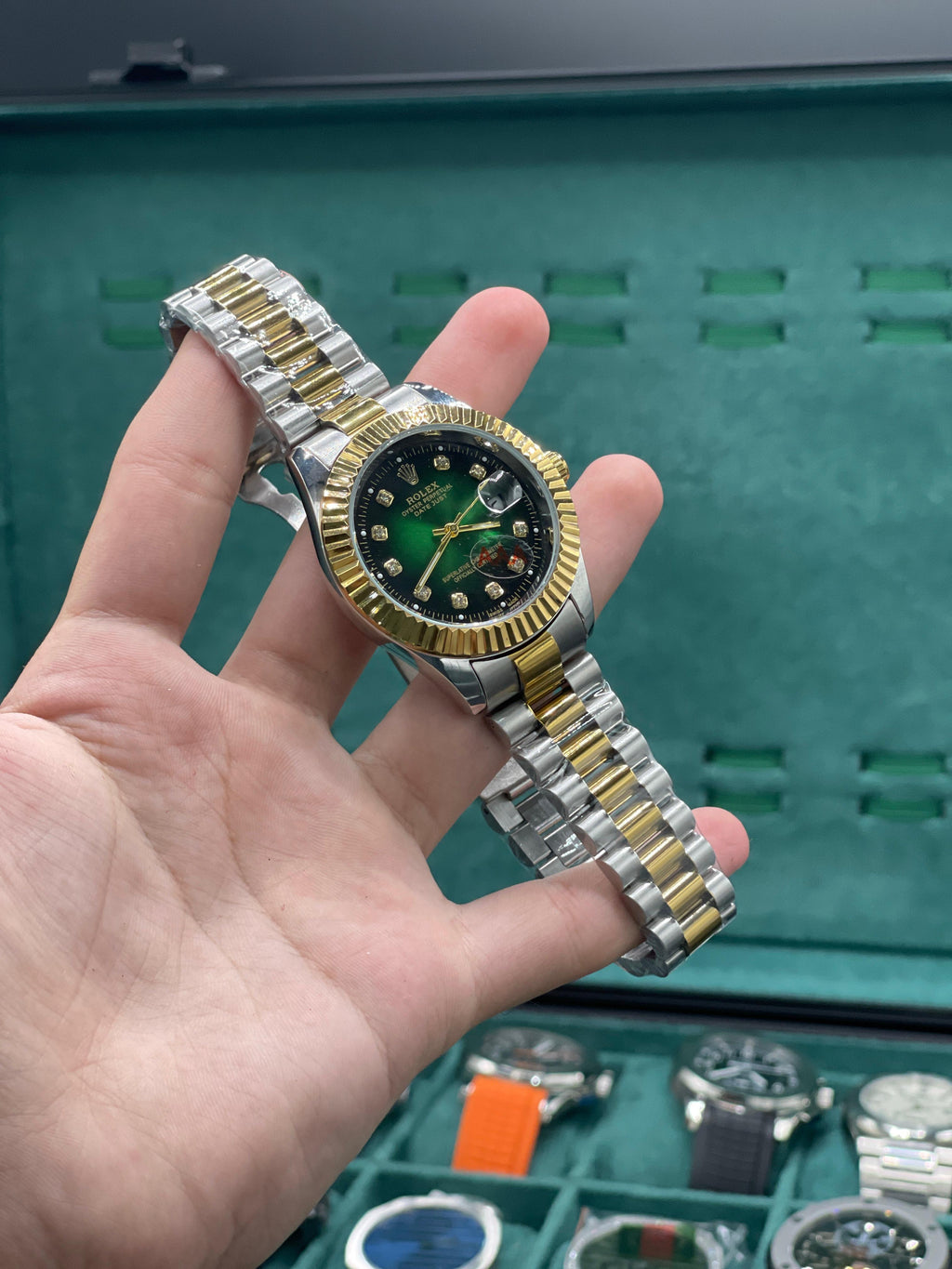 RLX Two Tone Chain With Green Dial Watch