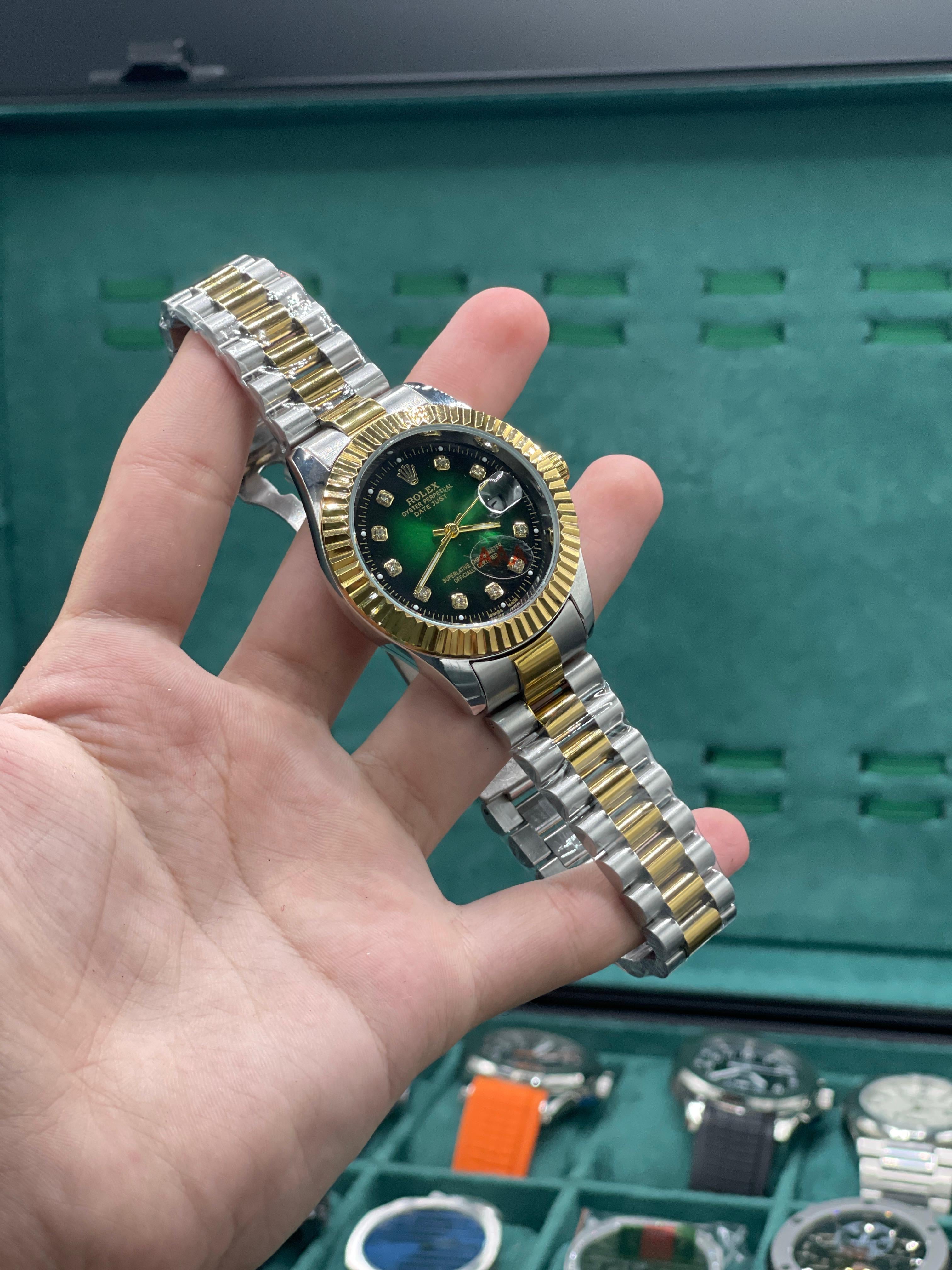 RLX Two Tone Chain With Green Dial Watch