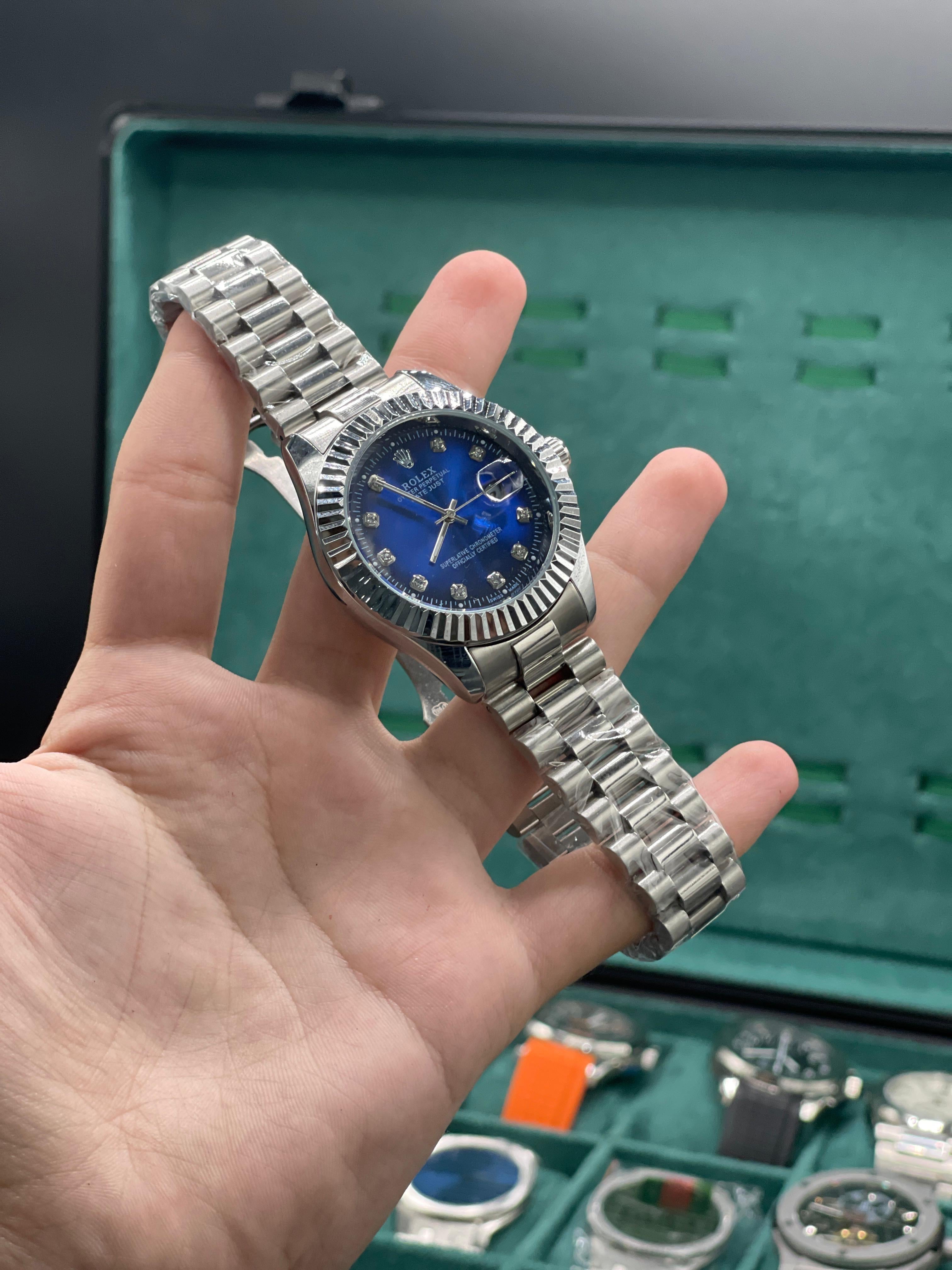 RLX Silver Chain With Stunning Blue Dial Watch