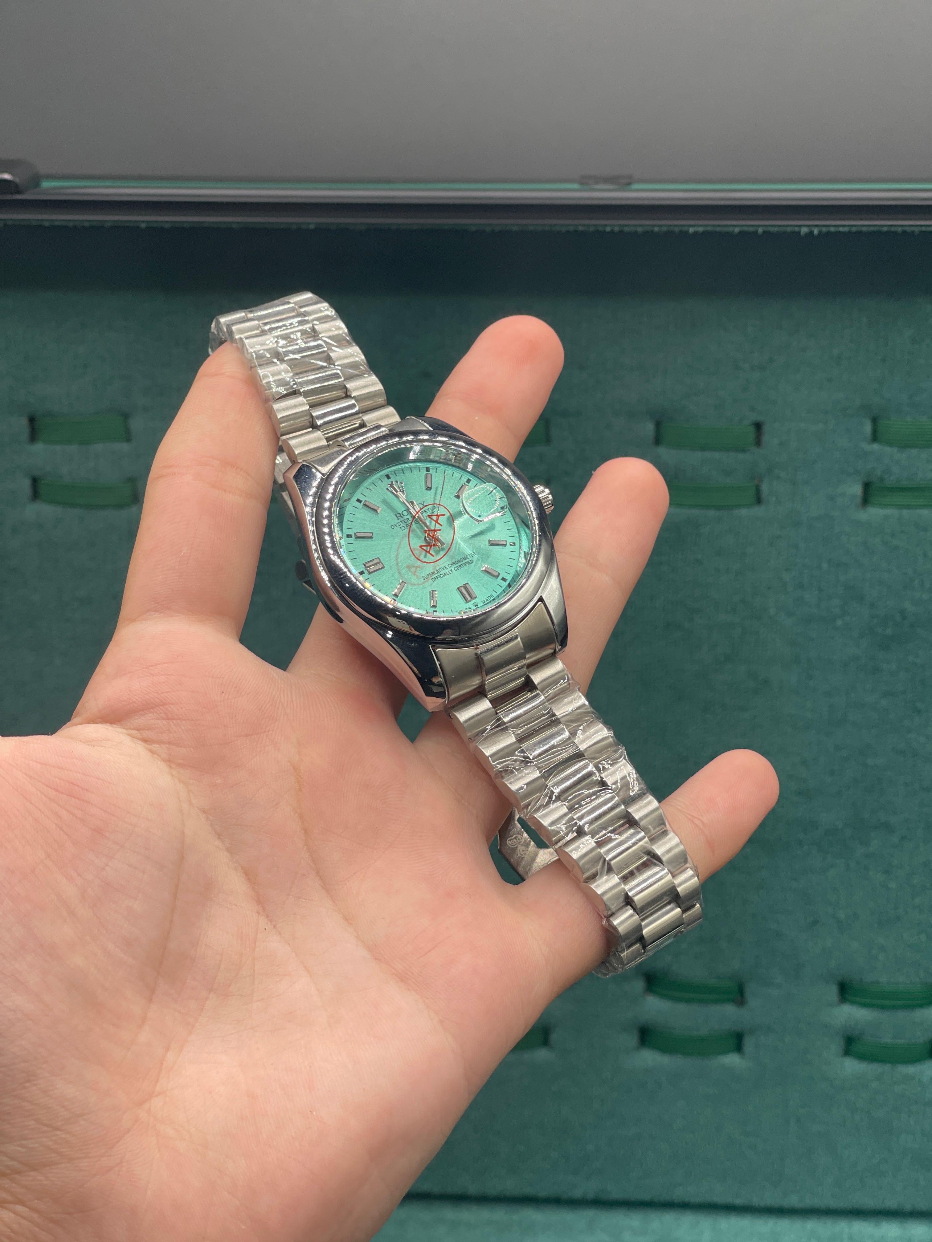 RLX Silver Presidential Chain With Tiffany Blue Dial Watch.