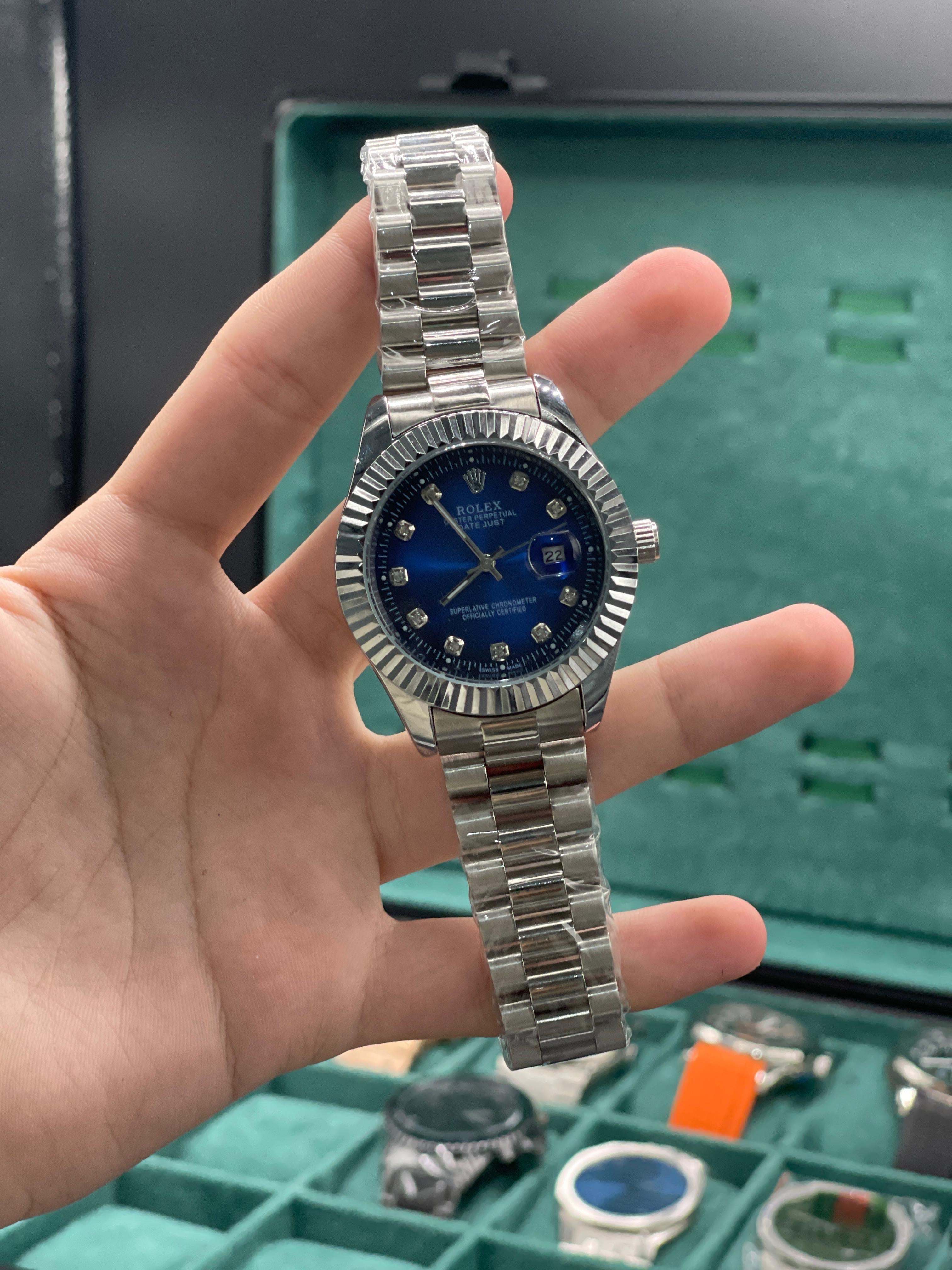 RLX Silver Chain With Stunning Blue Dial Watch