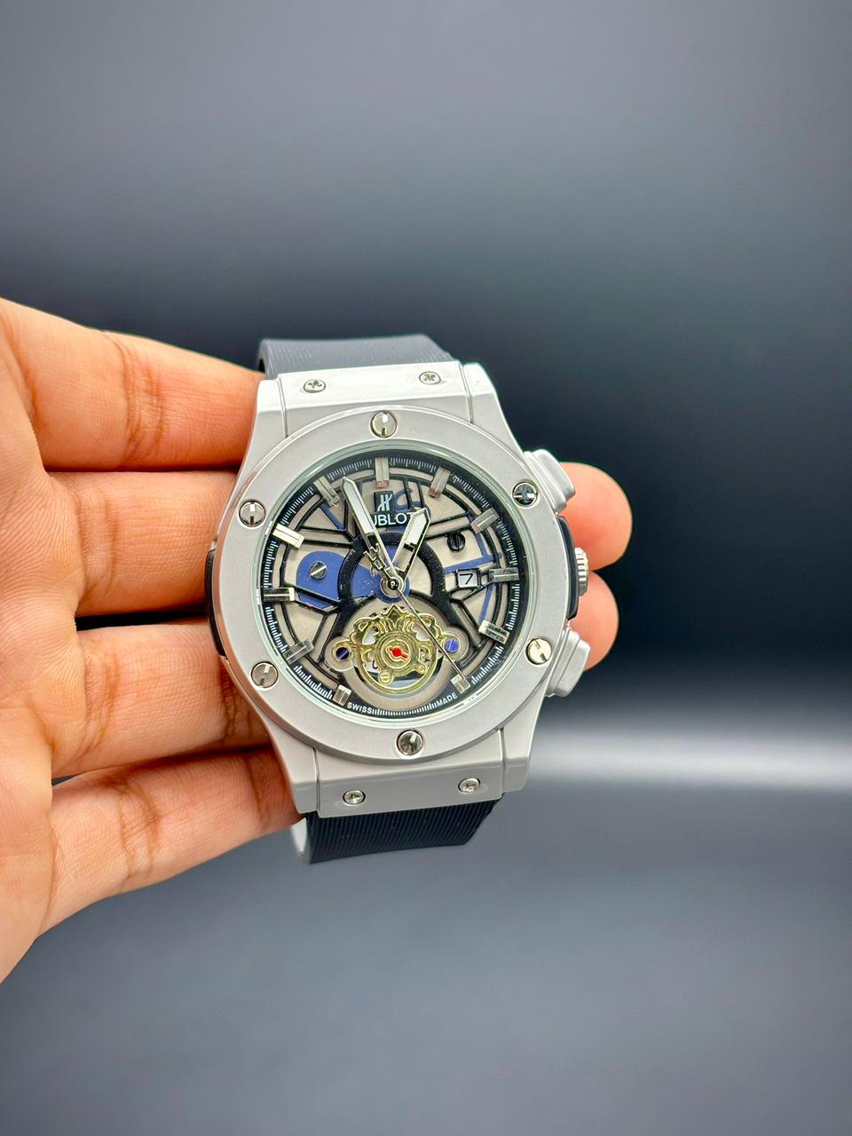 Hb Grey Silicone with Strap Skeleton Dial Watch.