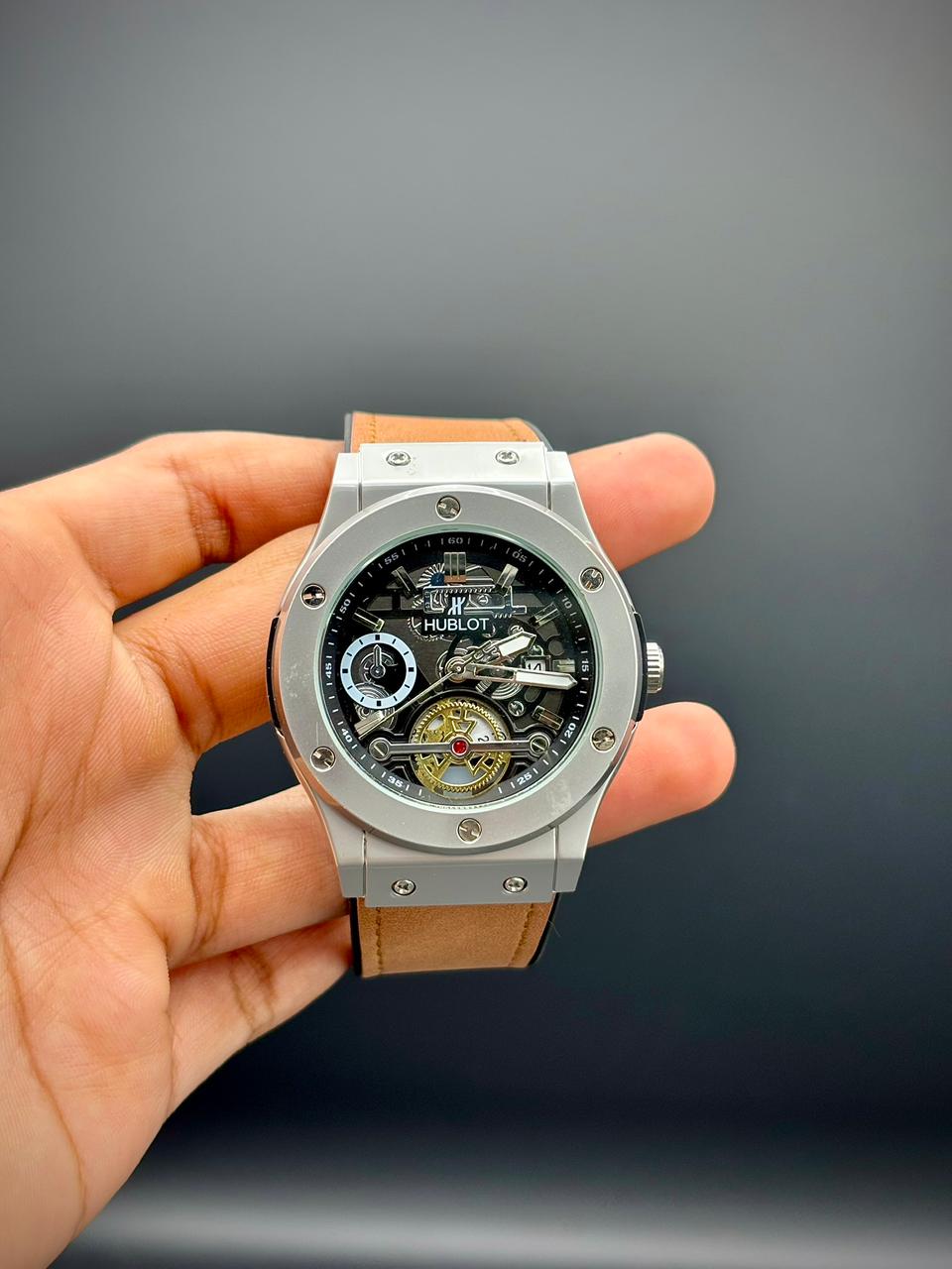HB Brown Strap with Black Unique Dial Watch