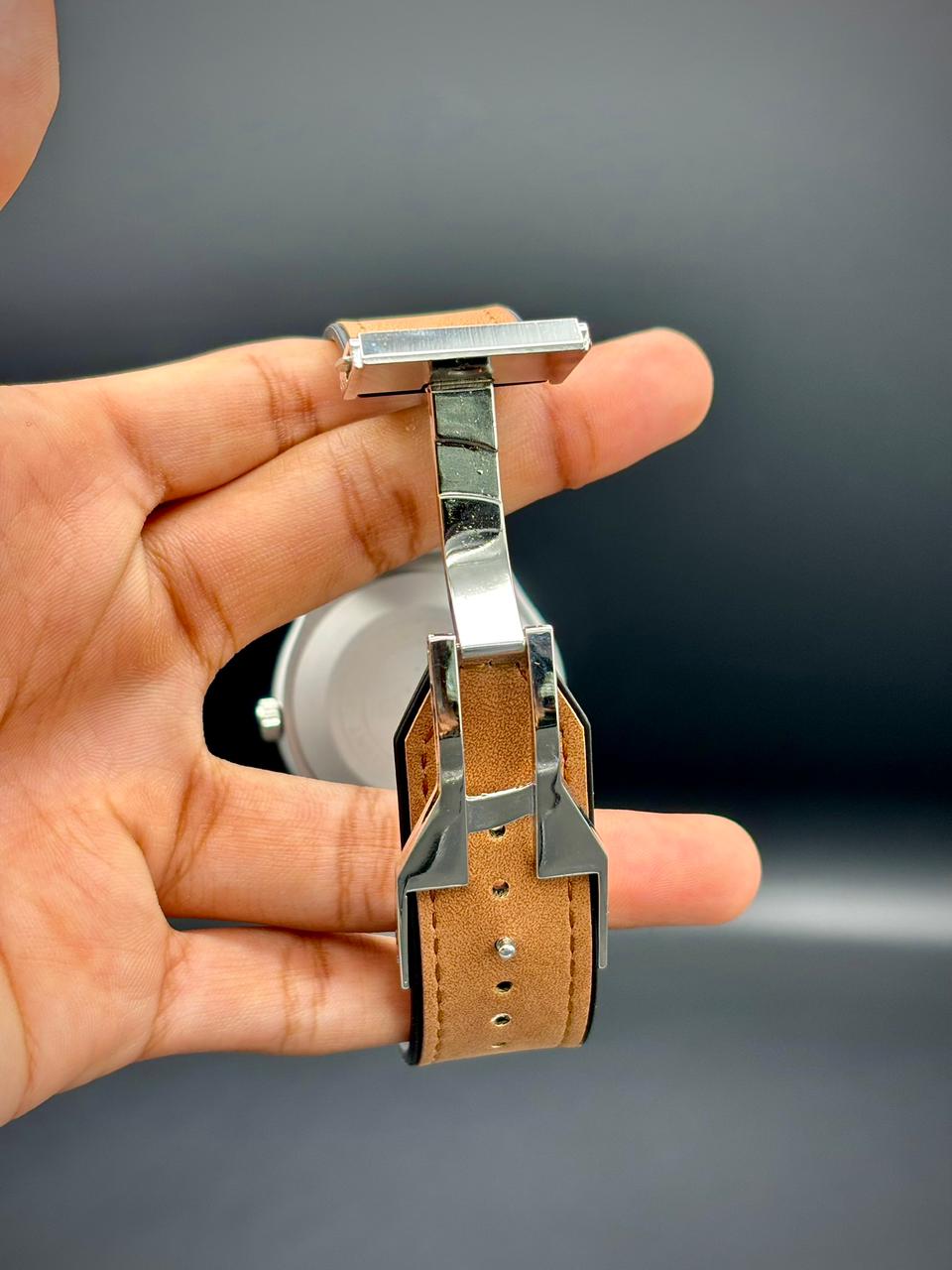 HB Brown Strap with Black Unique Dial Watch