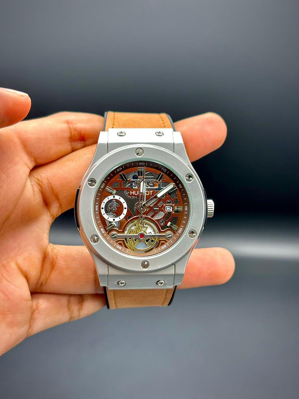 HB Brown Strap with Unique Dial Watch.