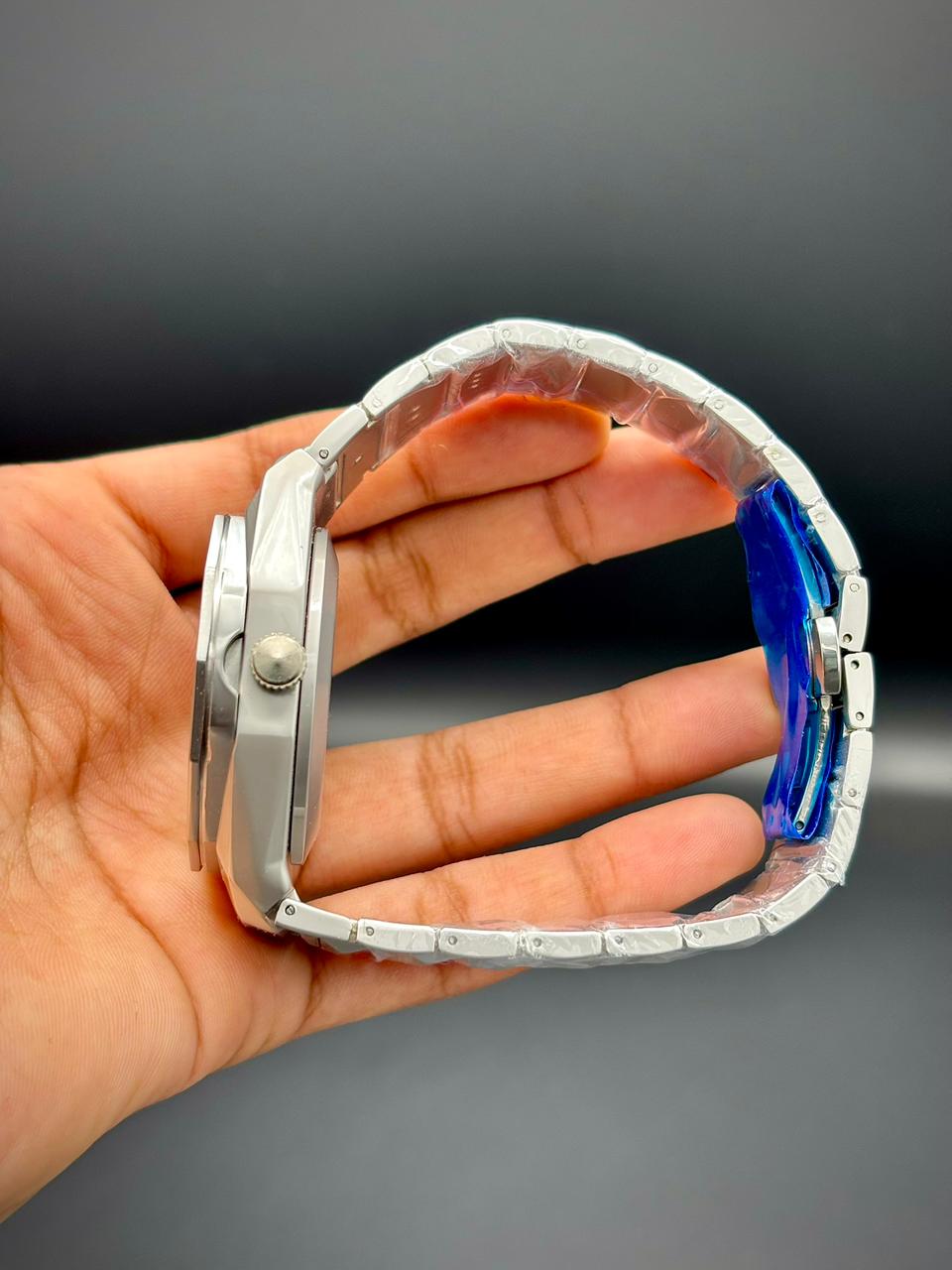 HB Silver Chain Watch with Blue Dial,