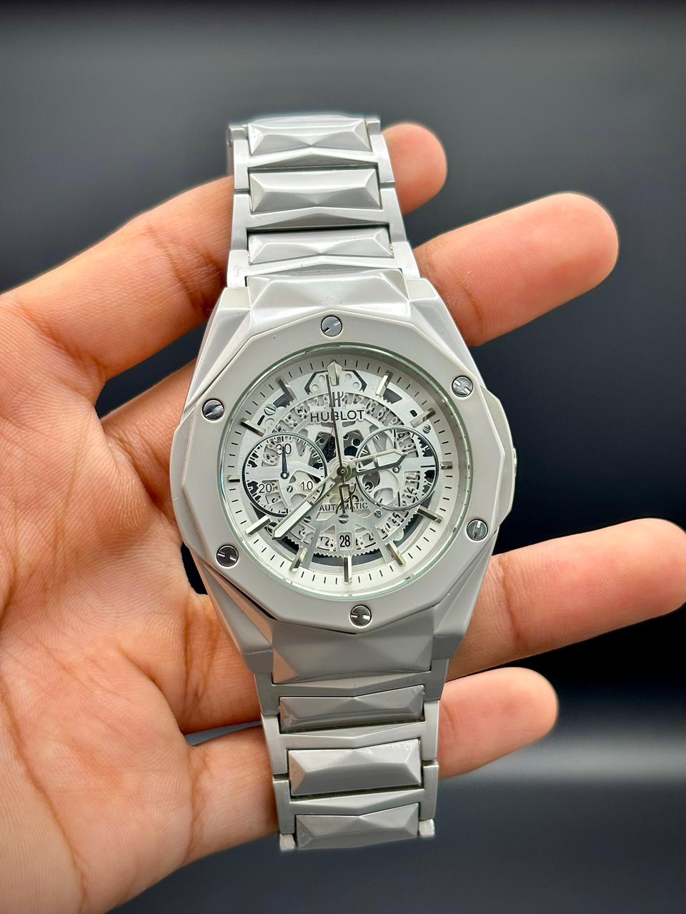 Hb Sliver Chain with White Dial Watch