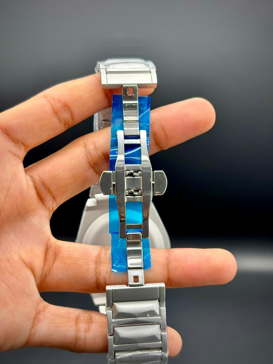 HB Silver Chain Watch with Blue Dial,