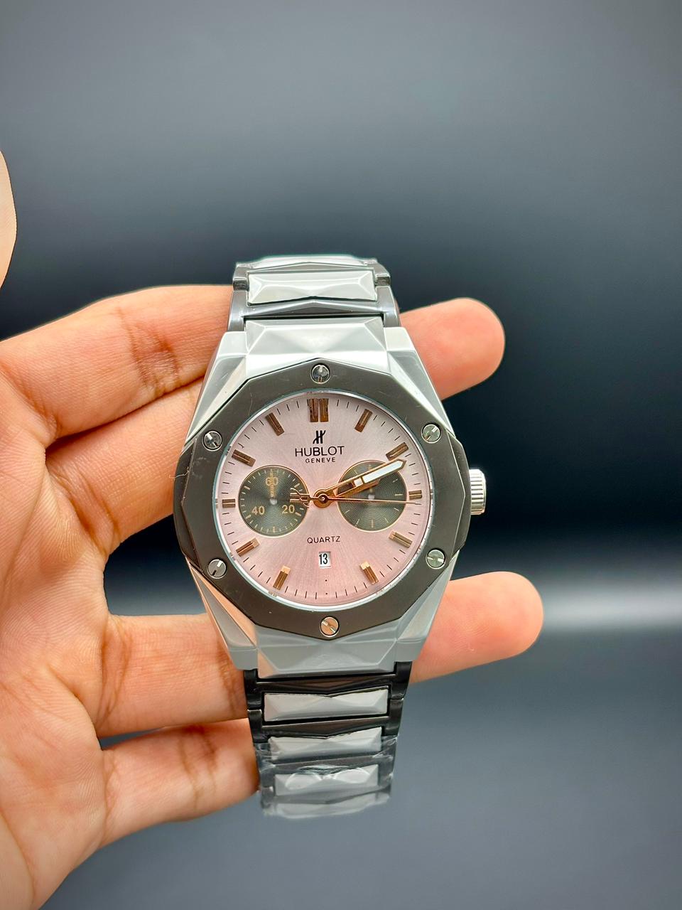 HB Two-Tone Chain With Pink Dial Watch.