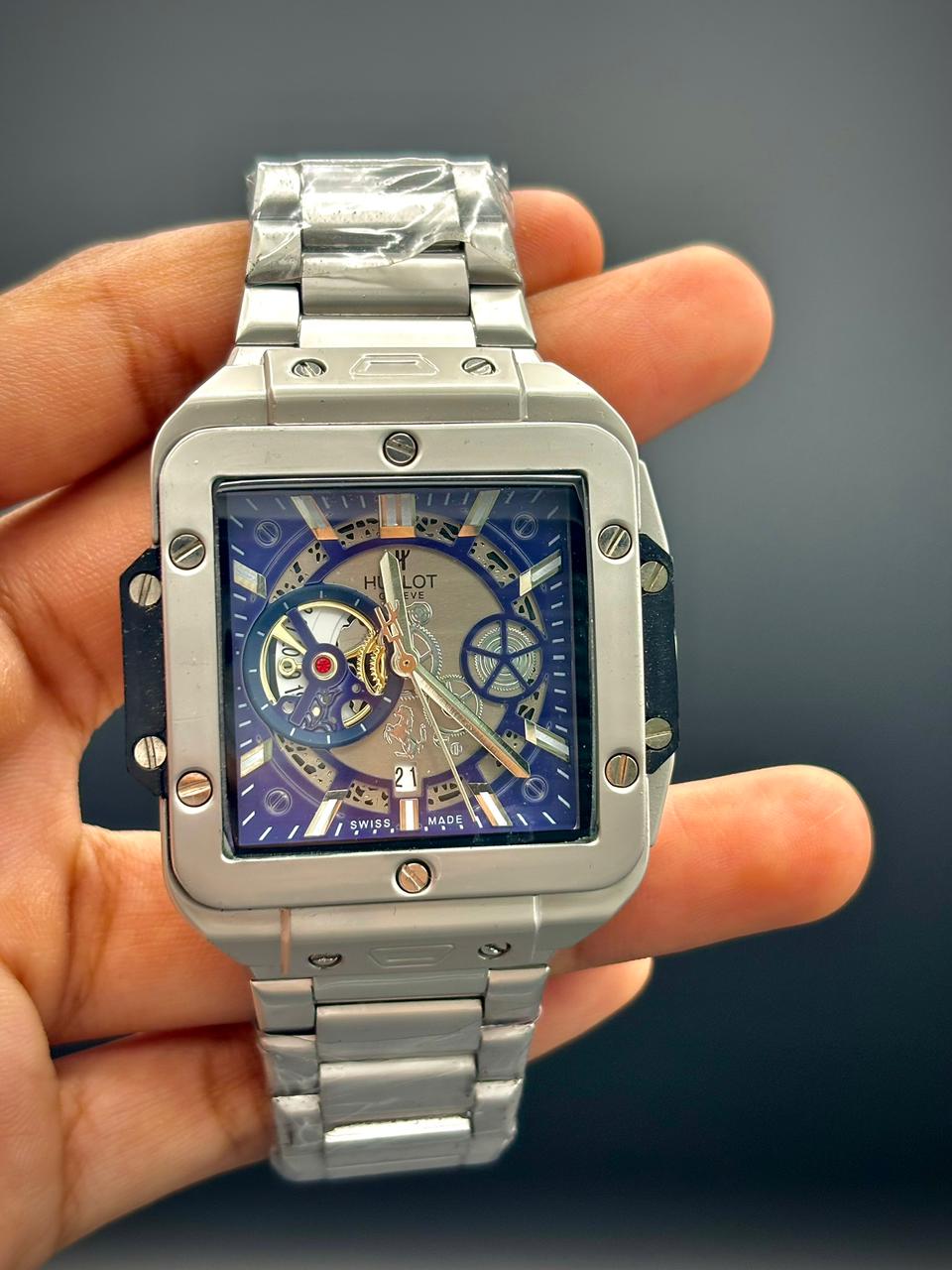 HB Sliver with Blue Dial Watch.