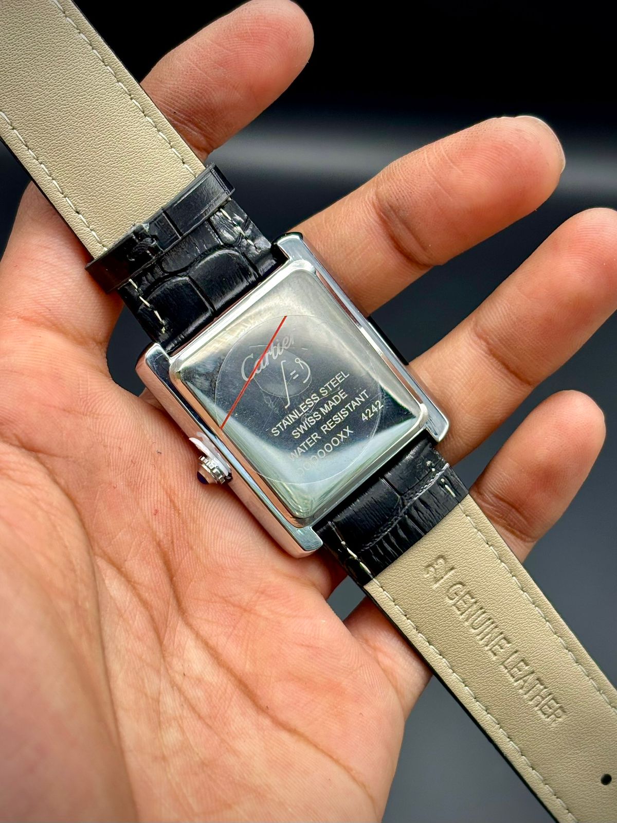 CTR Classic Rectangle Watch – Silver Dial Blue Hands | Brown Leather Strap