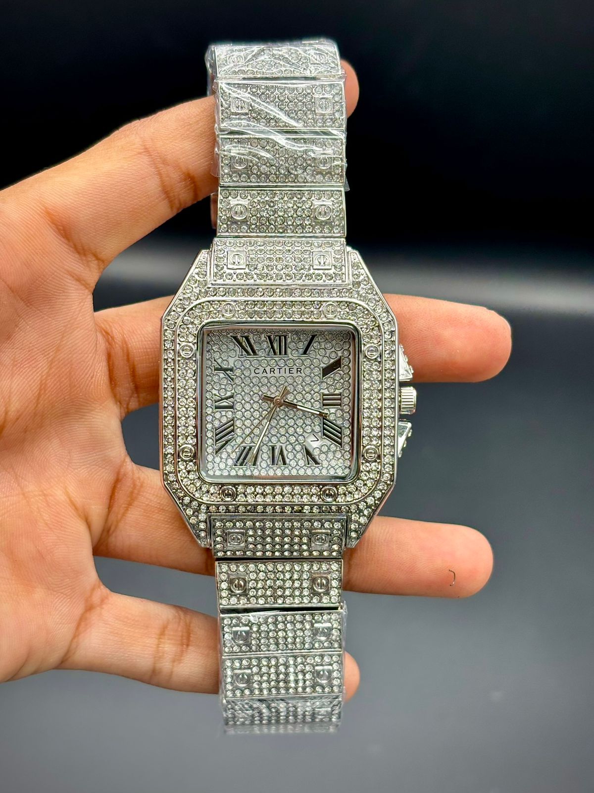 CTR Full Iced-Out Square Watch – Silver Diamond Style | Luxury Statement Piece