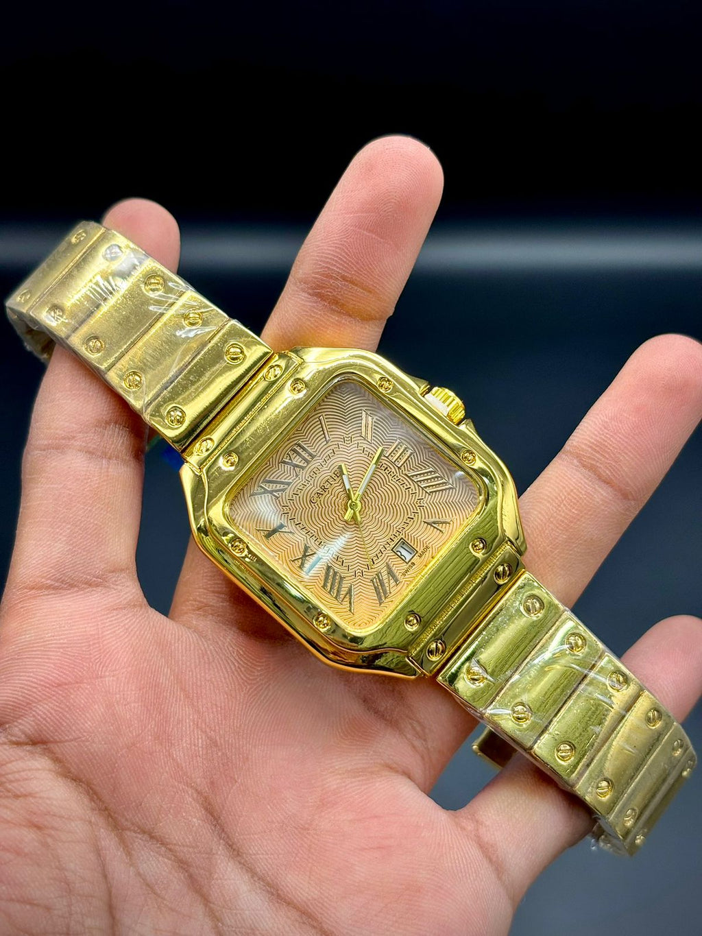 CTR Luxury Gold Square Watch – Gold Dial Roman Numbers | Premium Metal Bracelet