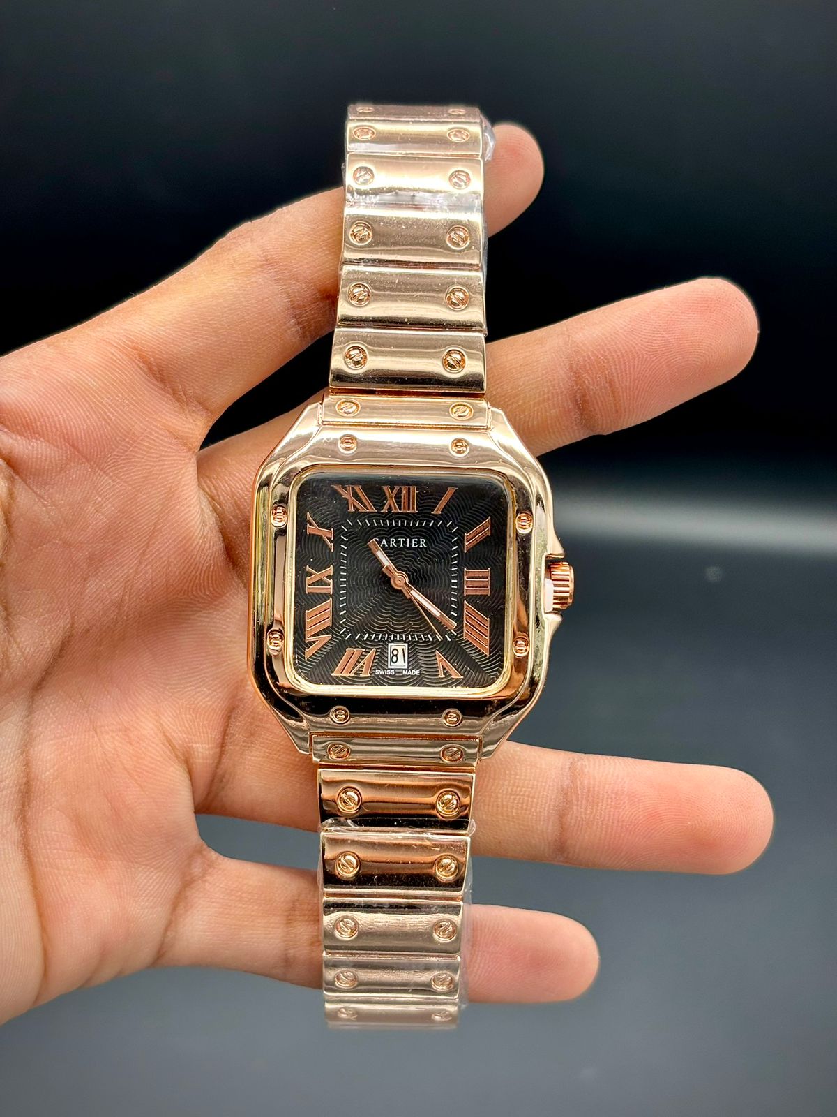 CTR Rose Gold Square Watch – Black Dial Roman Numbers | Premium Metal Bracelet