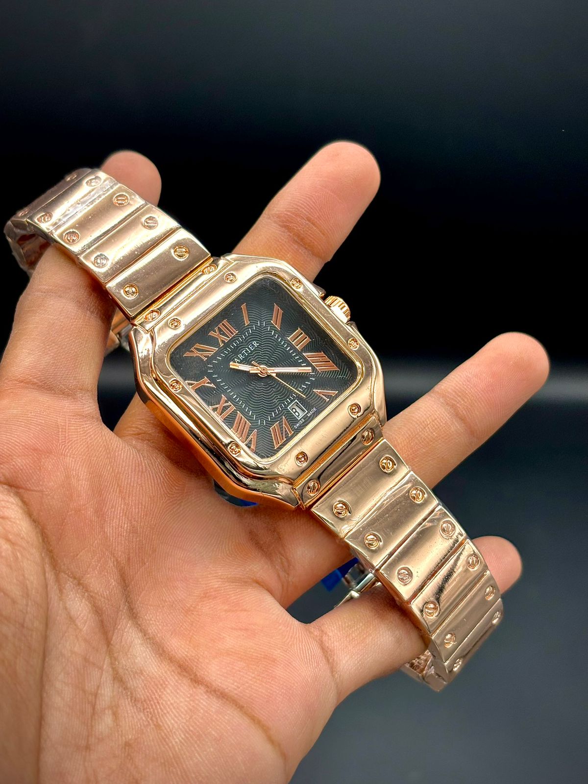 CTR Rose Gold Square Watch – Black Dial Roman Numbers | Premium Metal Bracelet