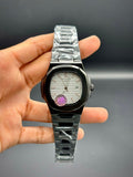 PTK Black Case Luxury Sport Watch | White Dial Rose Gold Markers | Steel Bracelet
