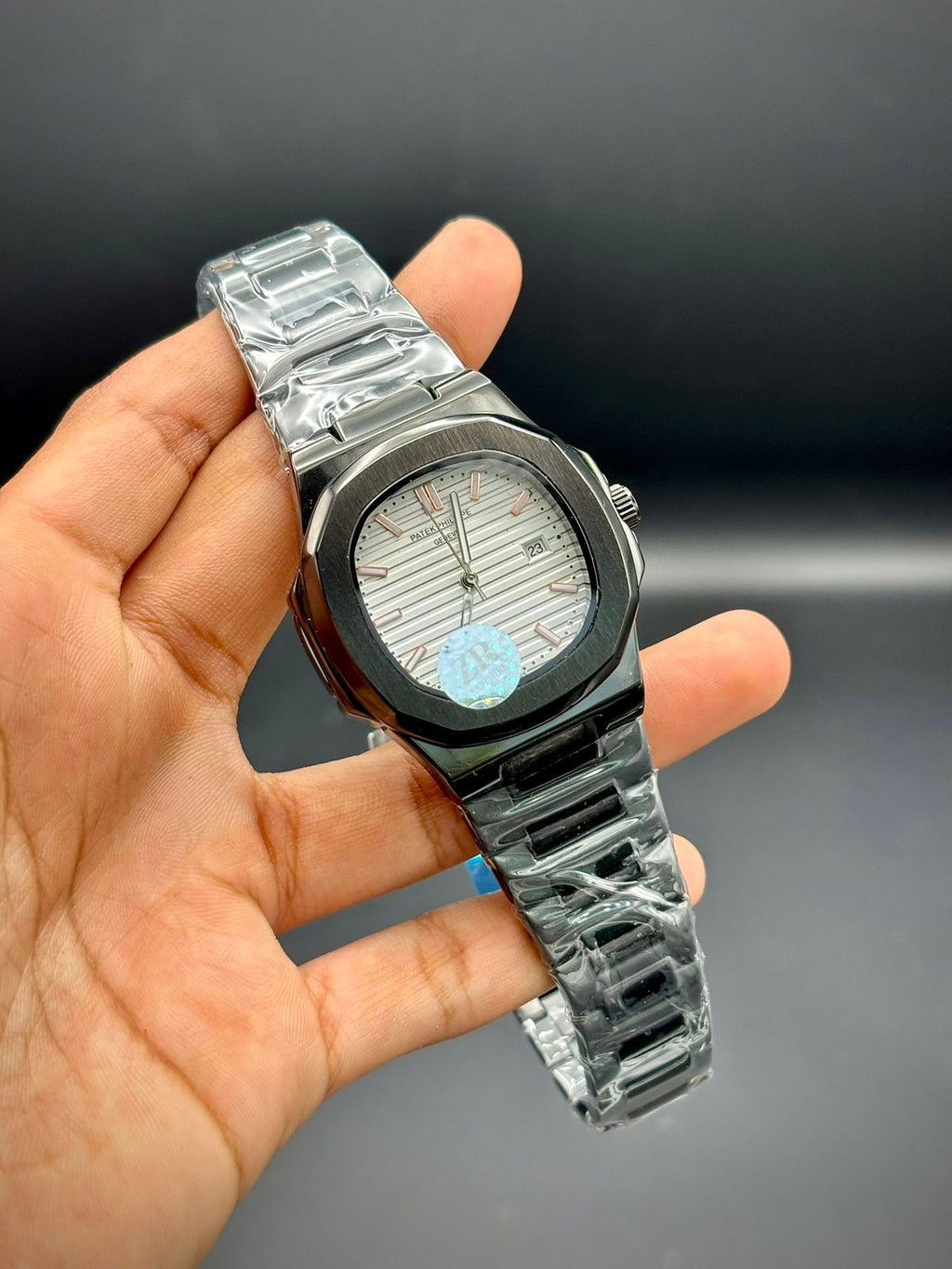 PTK Black Case Luxury Sport Watch | White Dial Rose Gold Markers | Steel Bracelet