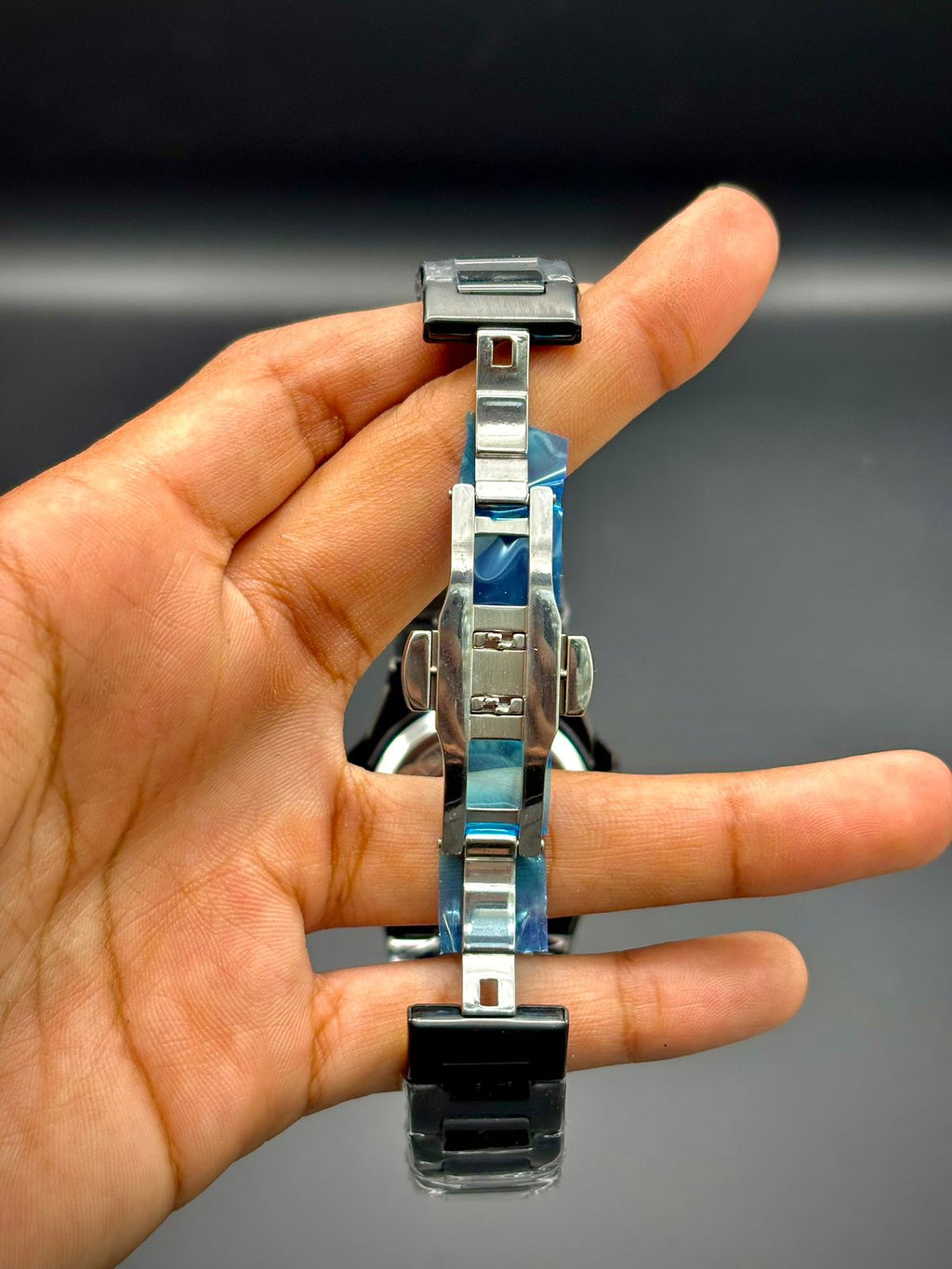 PTK Black Case Luxury Sport Watch | White Dial Rose Gold Markers | Steel Bracelet