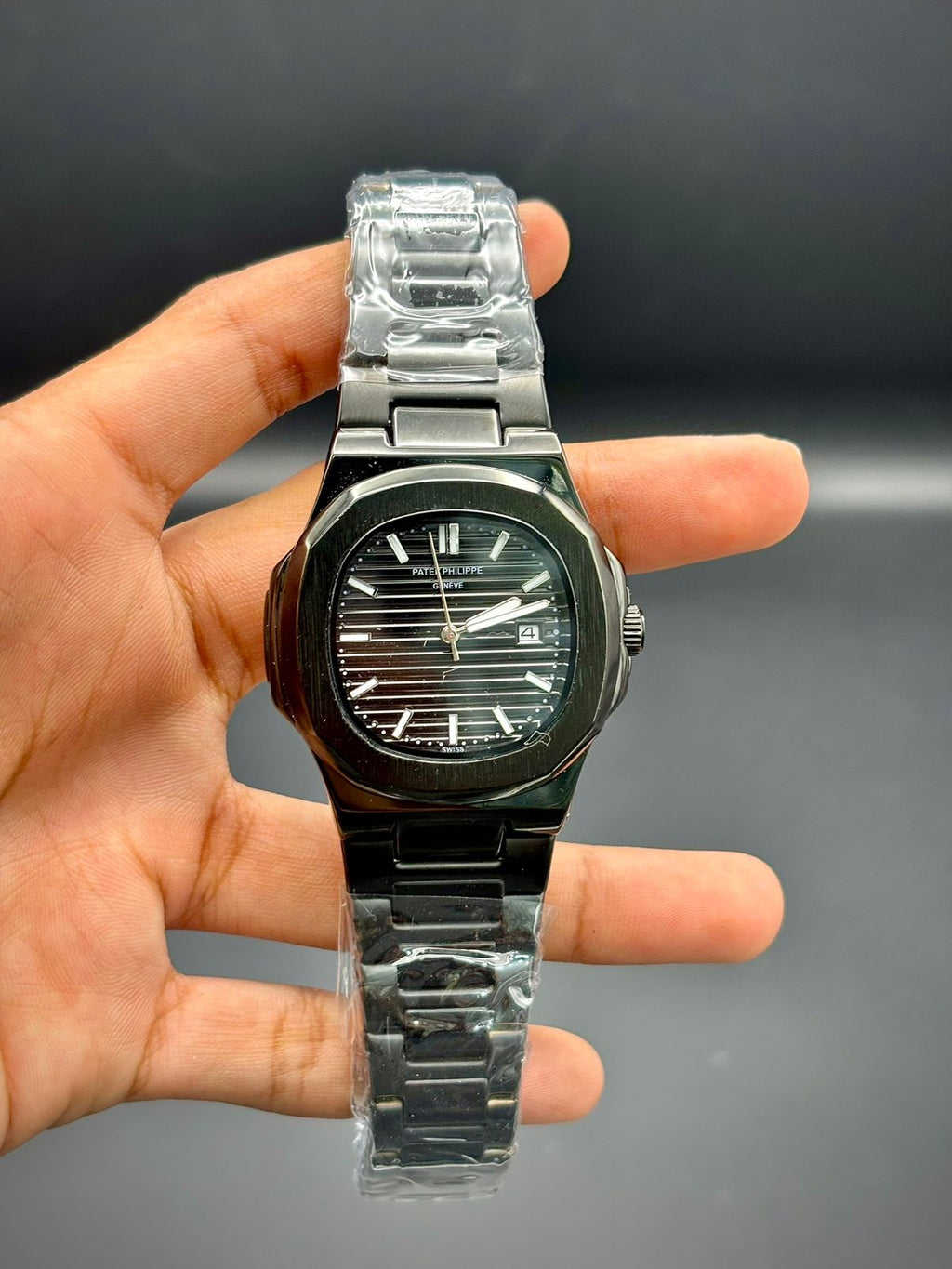 PTK Premium Blackout Octagon Watch – Black Textured Dial | Steel Bracelet