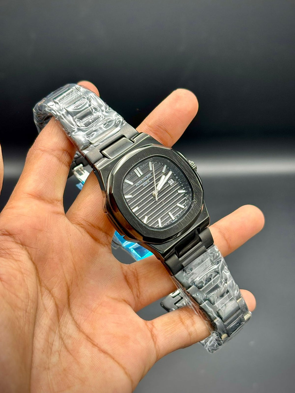 PTK Premium Blackout Octagon Watch – Black Textured Dial | Steel Bracelet