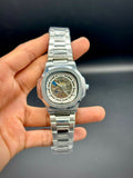 PTK White Skeleton Sliver Case Open Heart Dial.