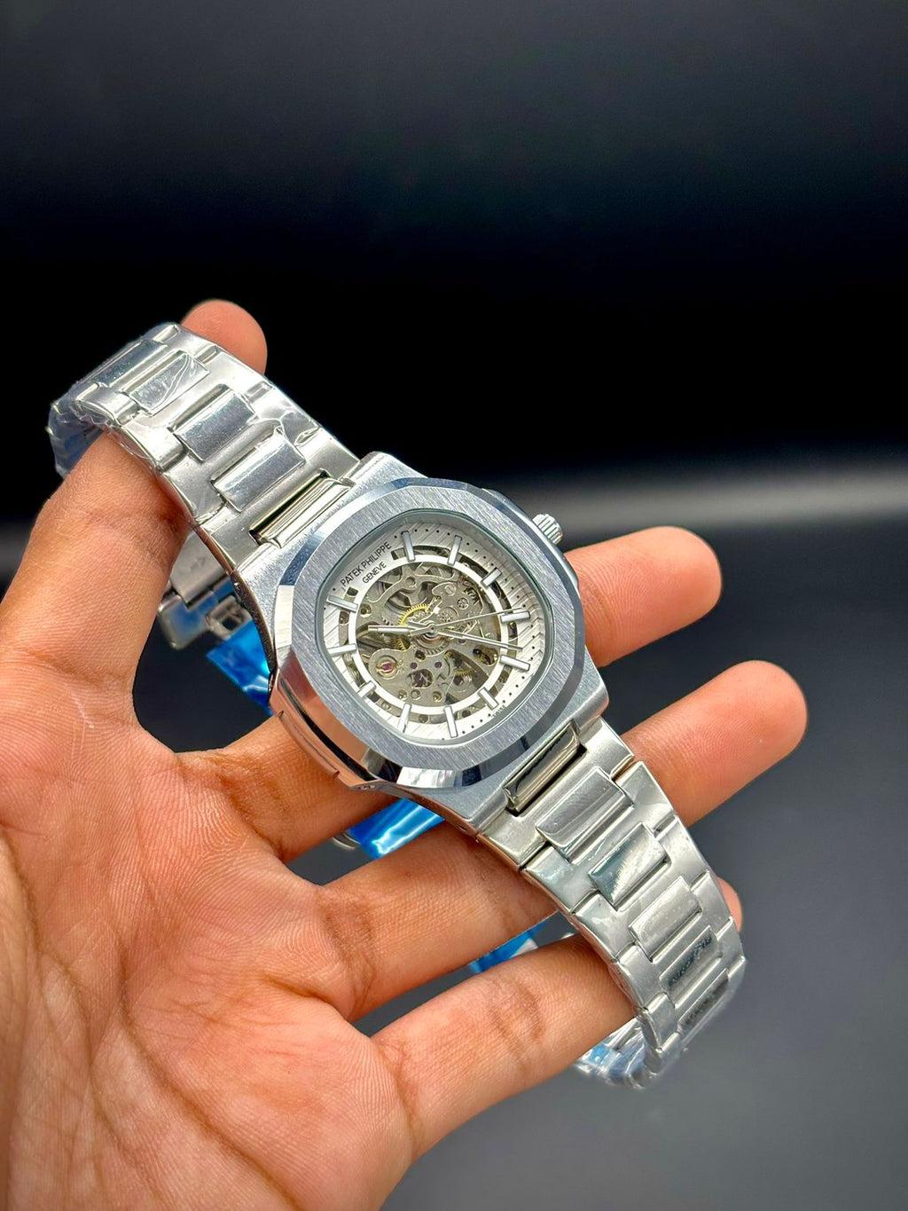 PTK White Skeleton Sliver Case Open Heart Dial.