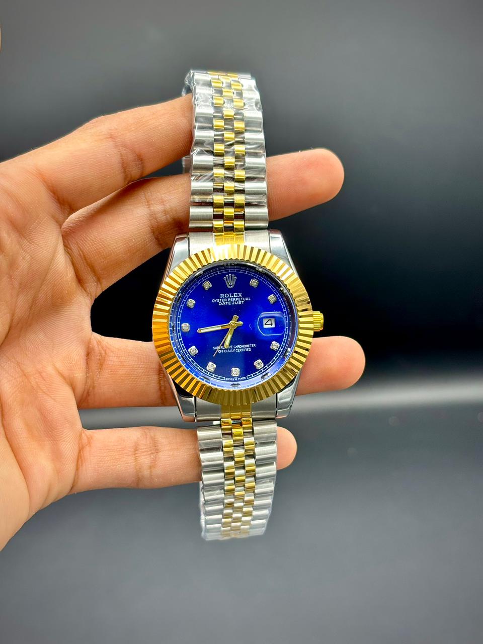 RLX Two-Tone Luxury Dress Watch | Royal Blue Dial | Diamond Markers | Jubilee Bracelet