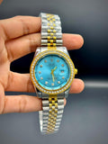RLX Premium Gold & Silver Men’s Watch – Tiffany Blue Dial | Stone Markers | Date Window