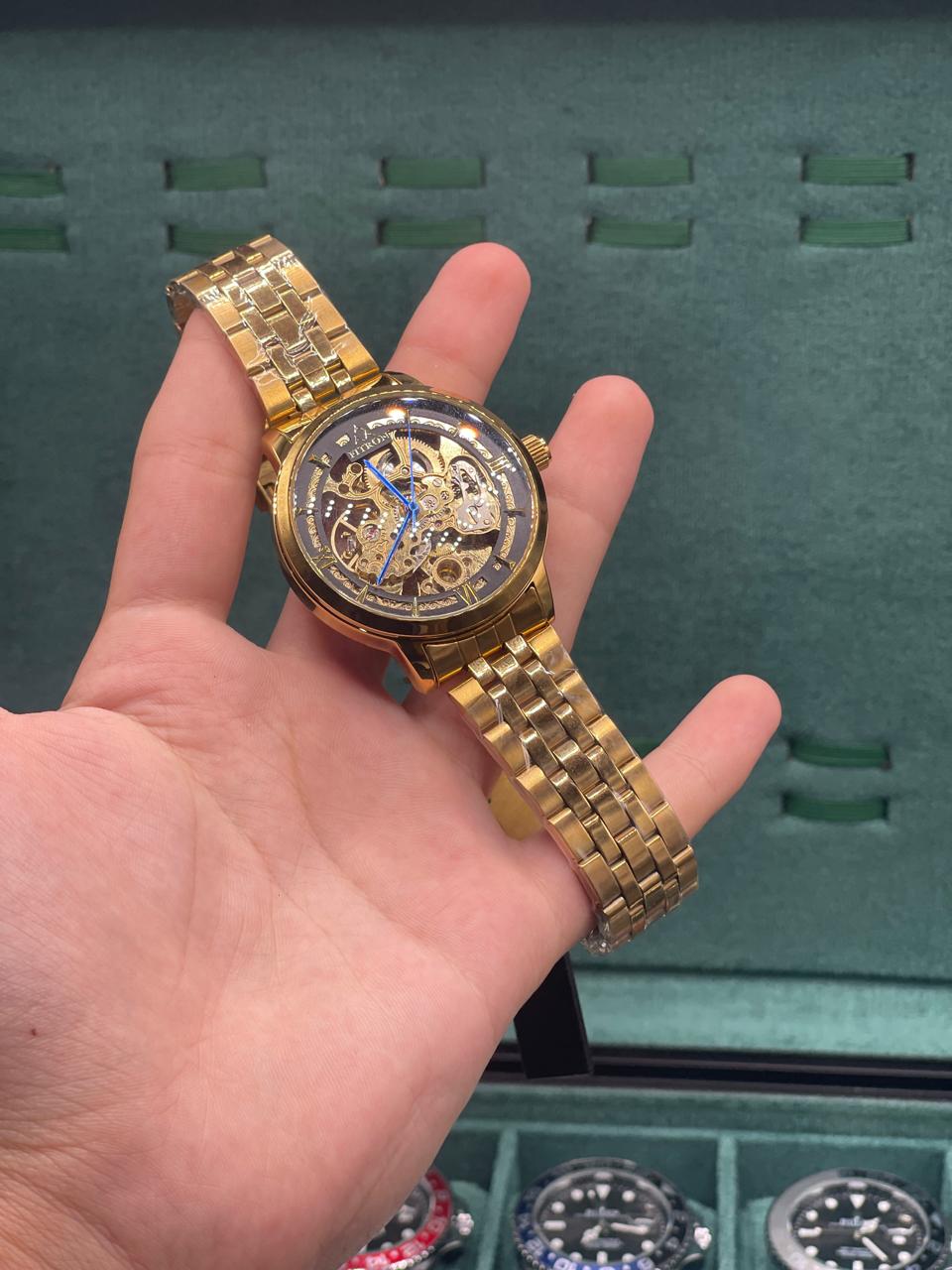 FTN Golden Skeleton Automatic Watch — Open Heart Dial with Gold Jubilee Strap