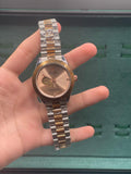 RLX Rose Gold Two-Tone Automatic Watch — Salmon Sunburst Dial with Open Heart & Jubilee Strap