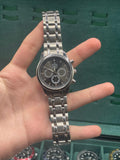 OMG Black Diamond Dial Chronograph — Stainless Steel Dress Watch with 3-Link Bracelet