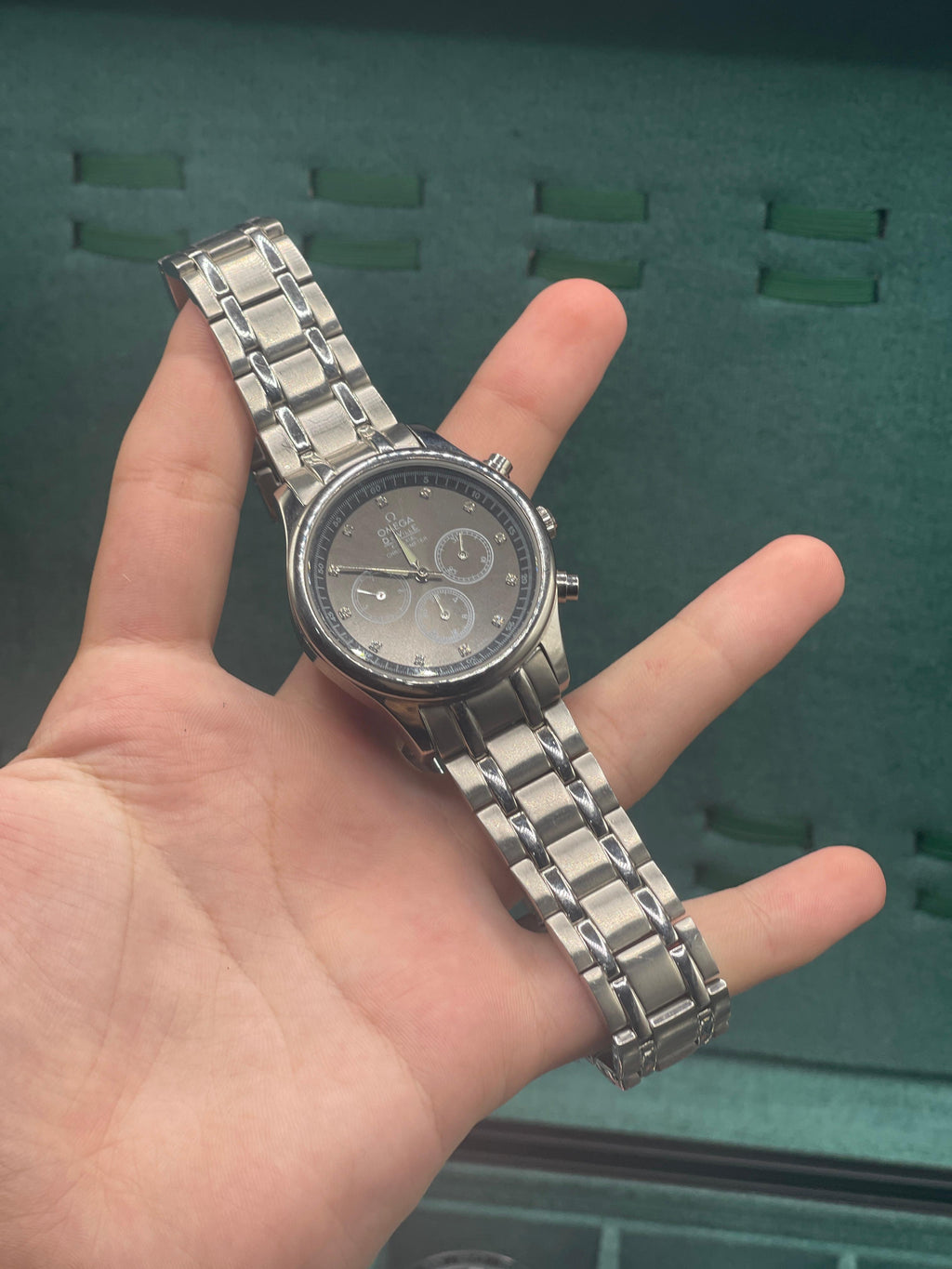 OMG Black Diamond Dial Chronograph — Stainless Steel Dress Watch with 3-Link Bracelet