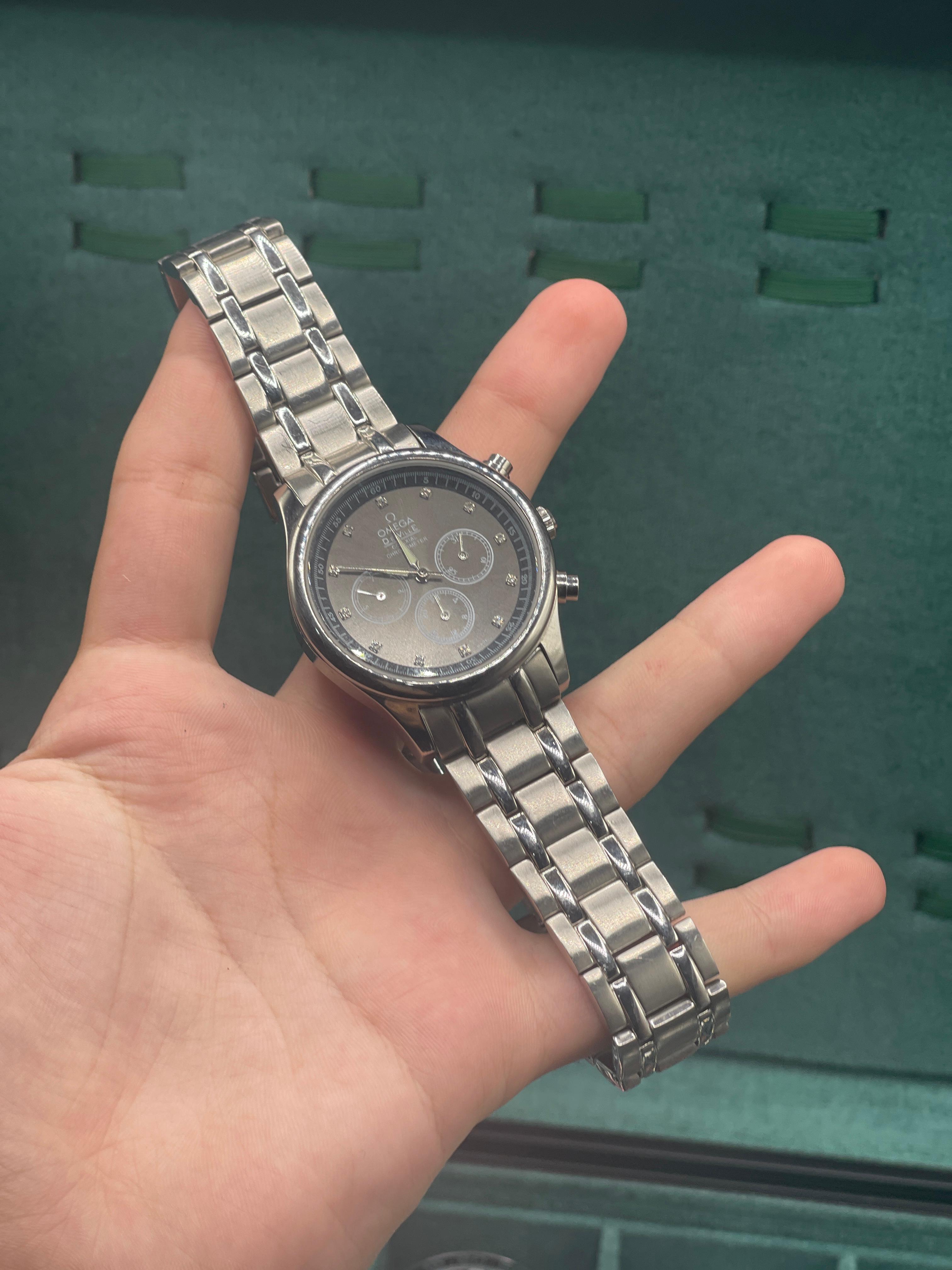 OMG Black Diamond Dial Chronograph — Stainless Steel Dress Watch with 3-Link Bracelet
