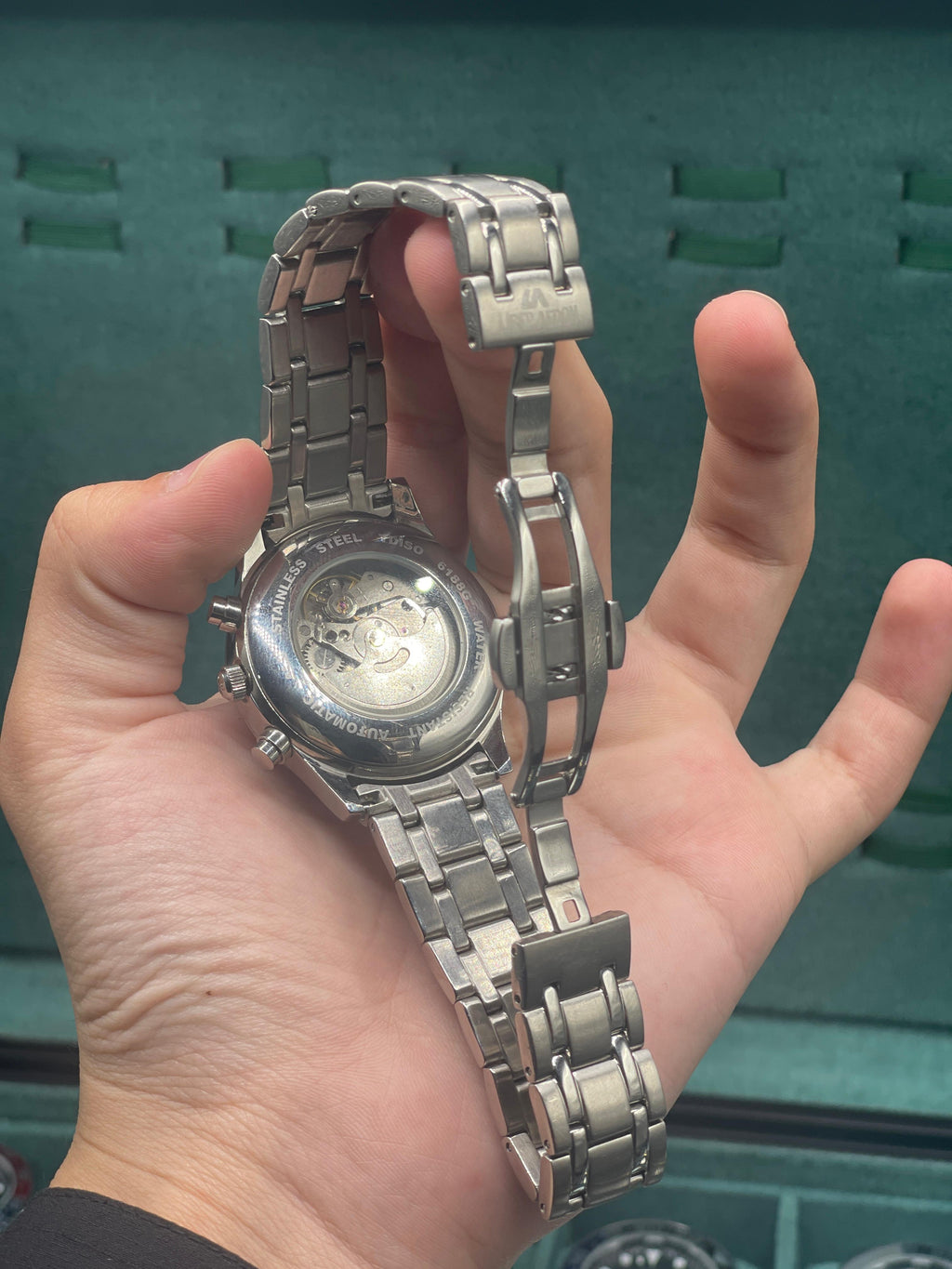 OMG Black Diamond Dial Chronograph — Stainless Steel Dress Watch with 3-Link Bracelet